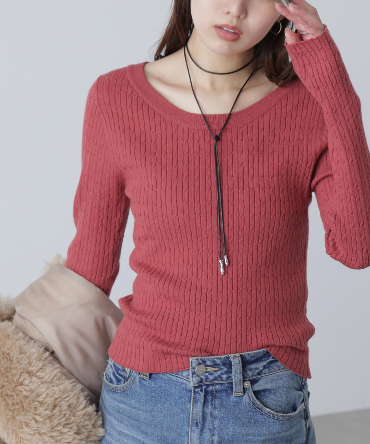 〈洗える〉マシンウォッシャブルケーブルニット