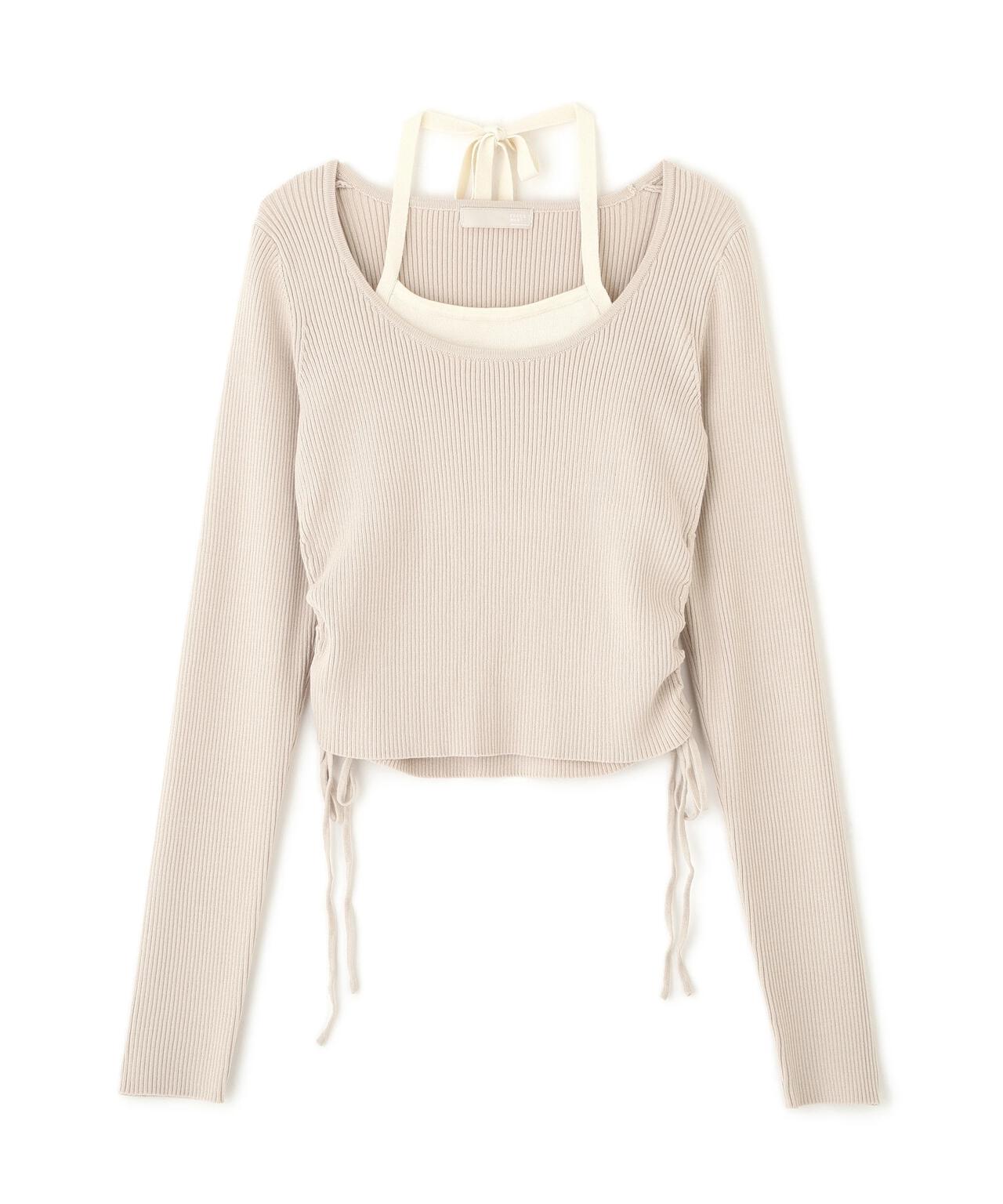 ホルターネックレイヤードサイドドロストニット