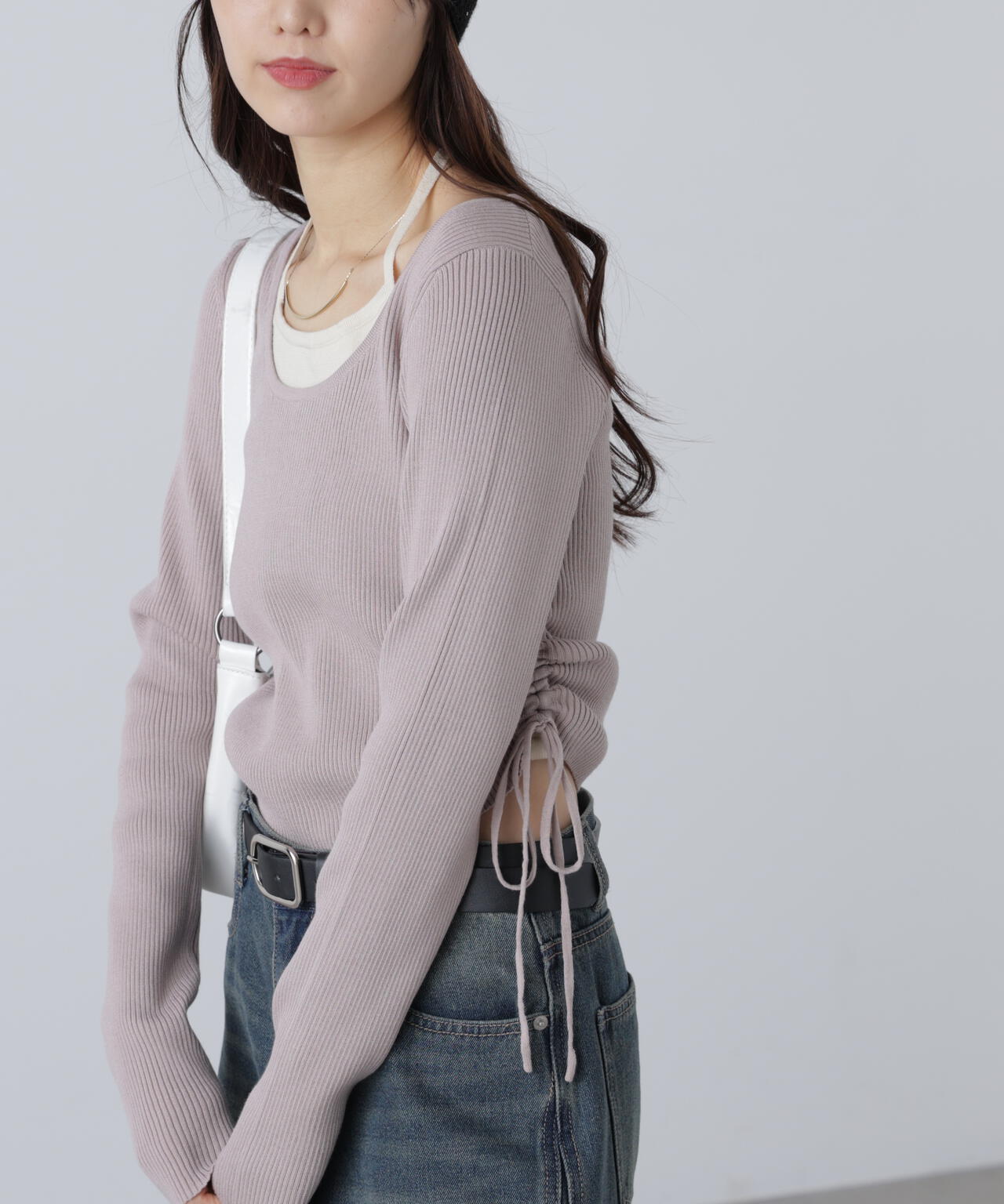 ホルターネックレイヤードサイドドロストニット