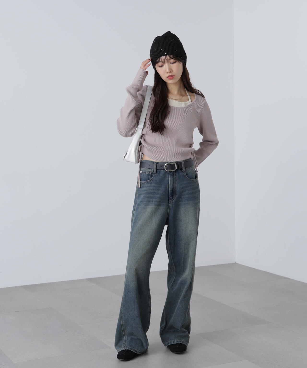 ホルターネックレイヤードサイドドロストニット