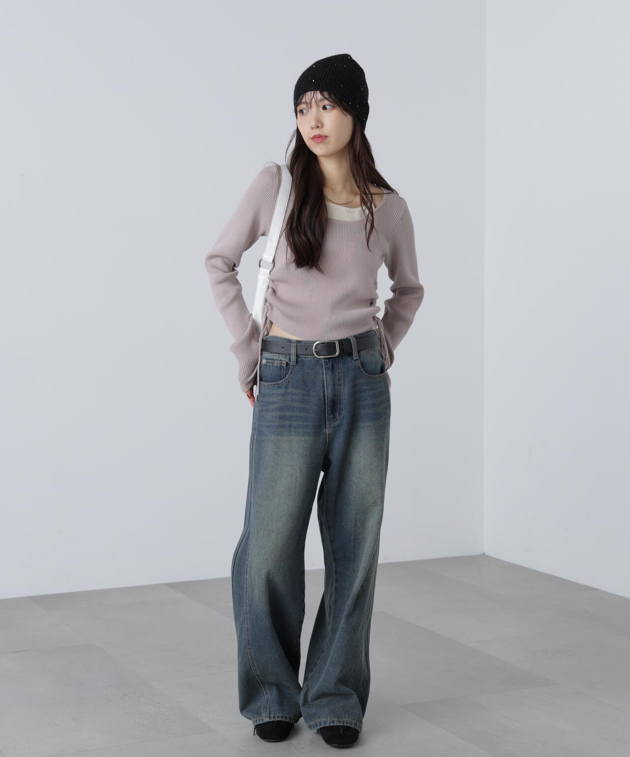 ホルターネックレイヤードサイドドロストニット