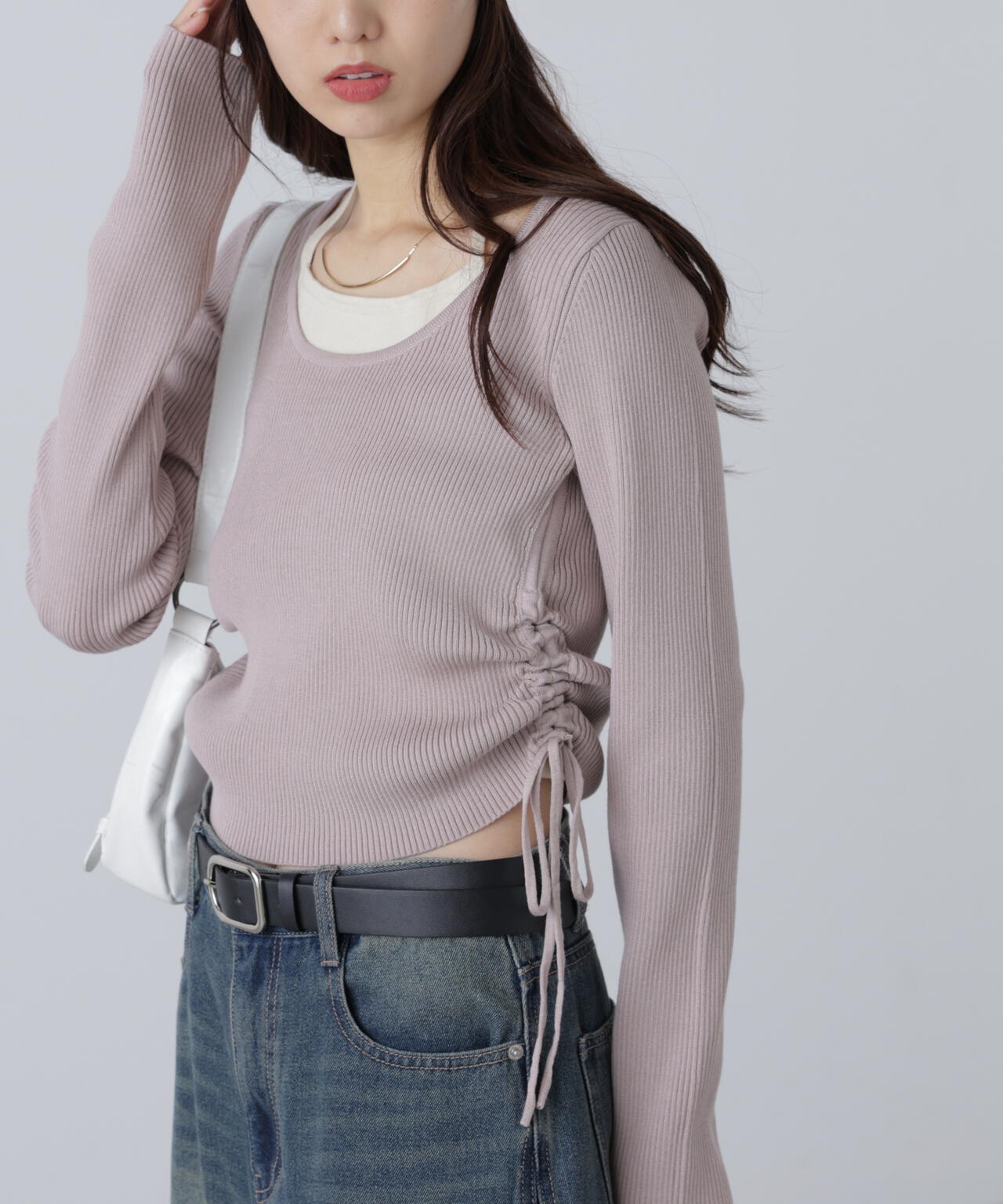 ホルターネックレイヤードサイドドロストニット