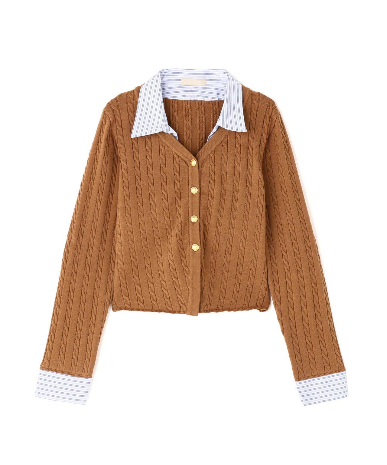 シャツレイヤードゴールドボタンニット