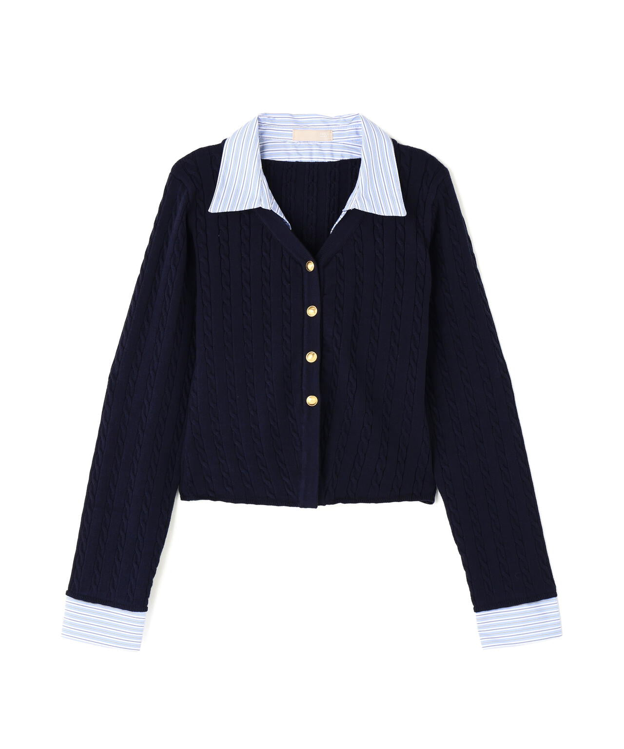 シャツレイヤードゴールドボタンニット