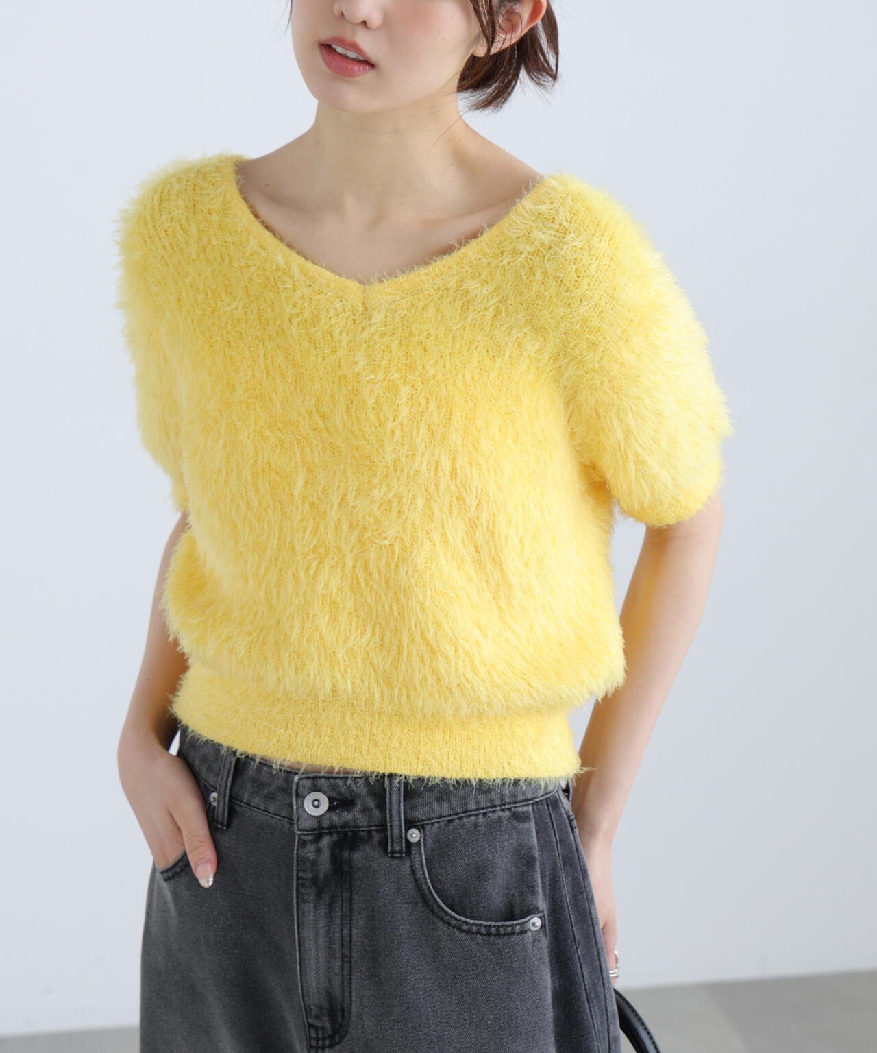 前後2wayシャギー半袖ニット