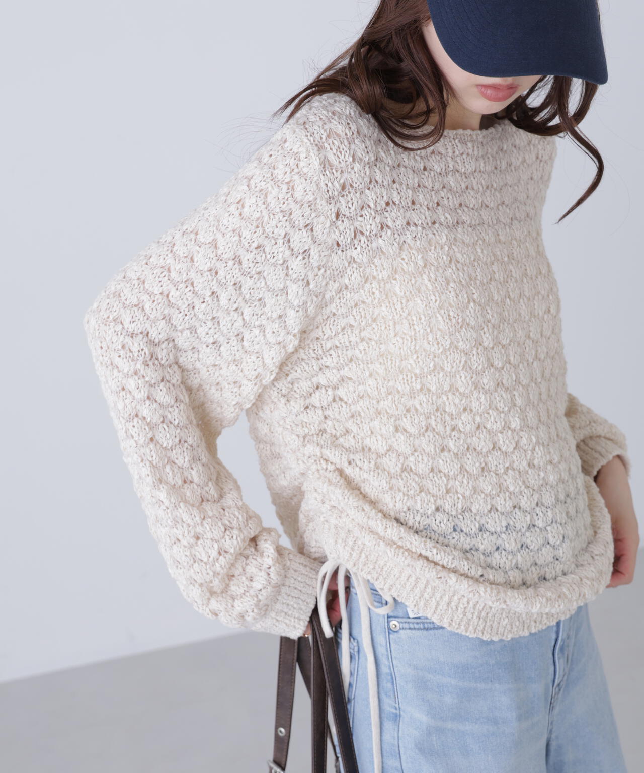 ポコポコワンショル脇ドロストオーバーニット