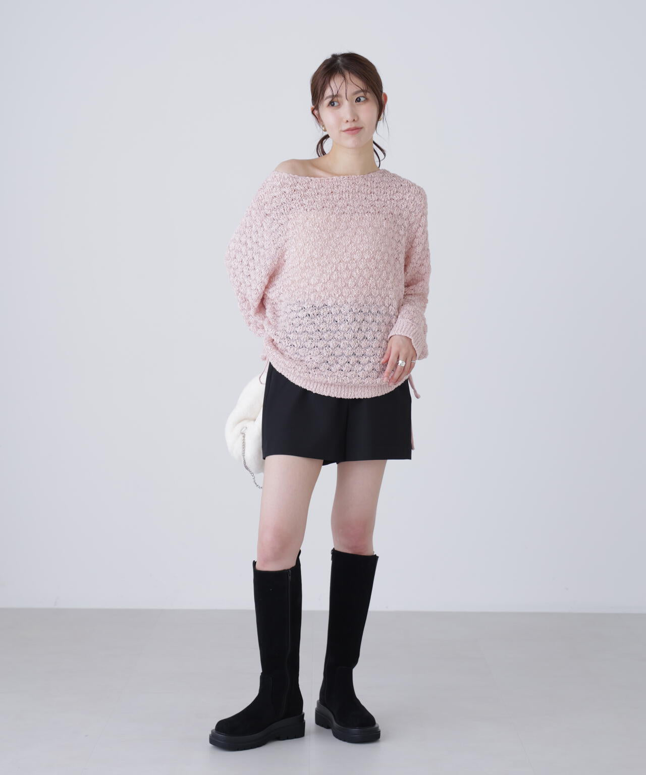 ポコポコワンショル脇ドロストオーバーニット