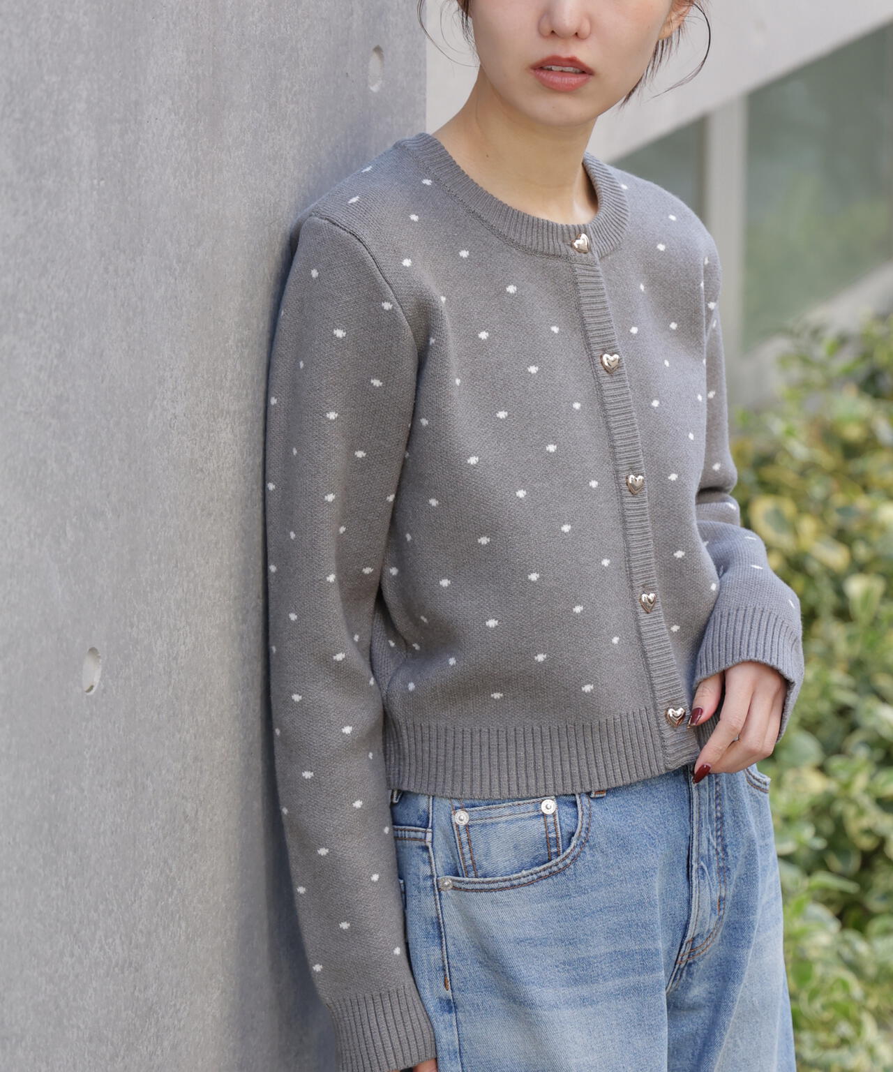 ハートボタンドット柄カーディガン
