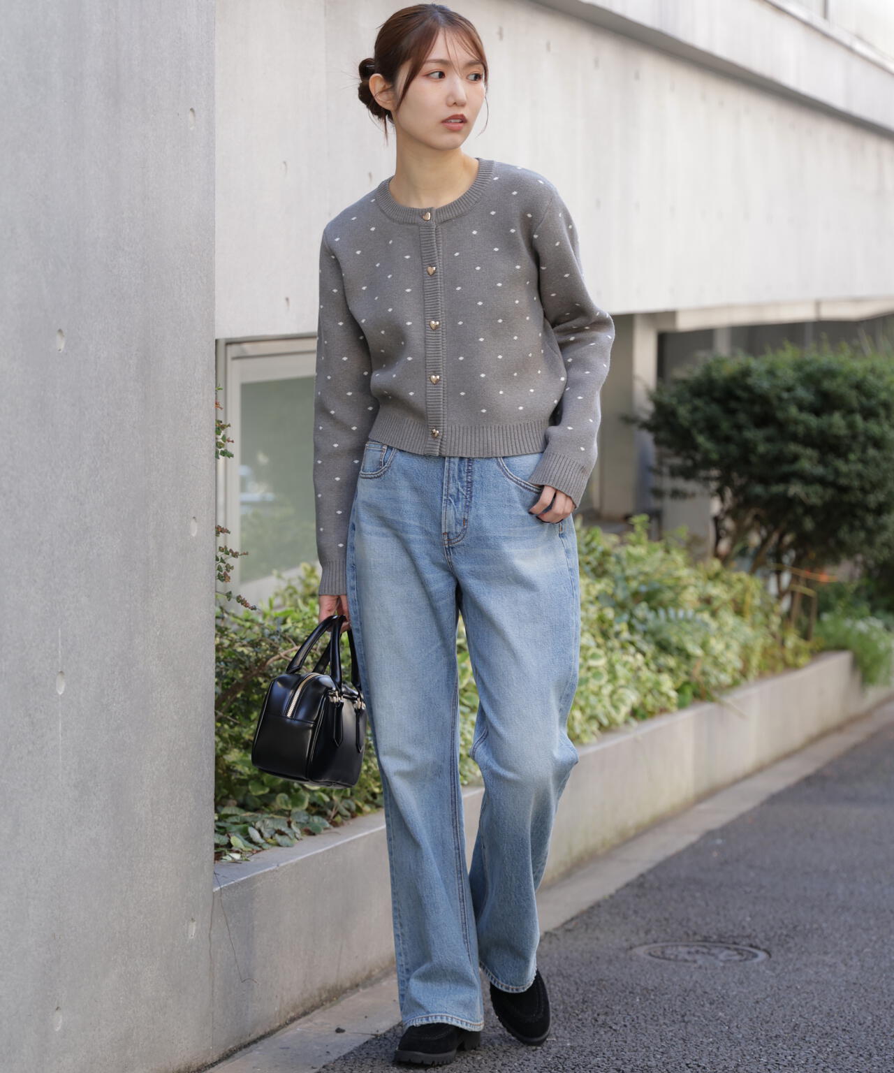ハートボタンドット柄カーディガン
