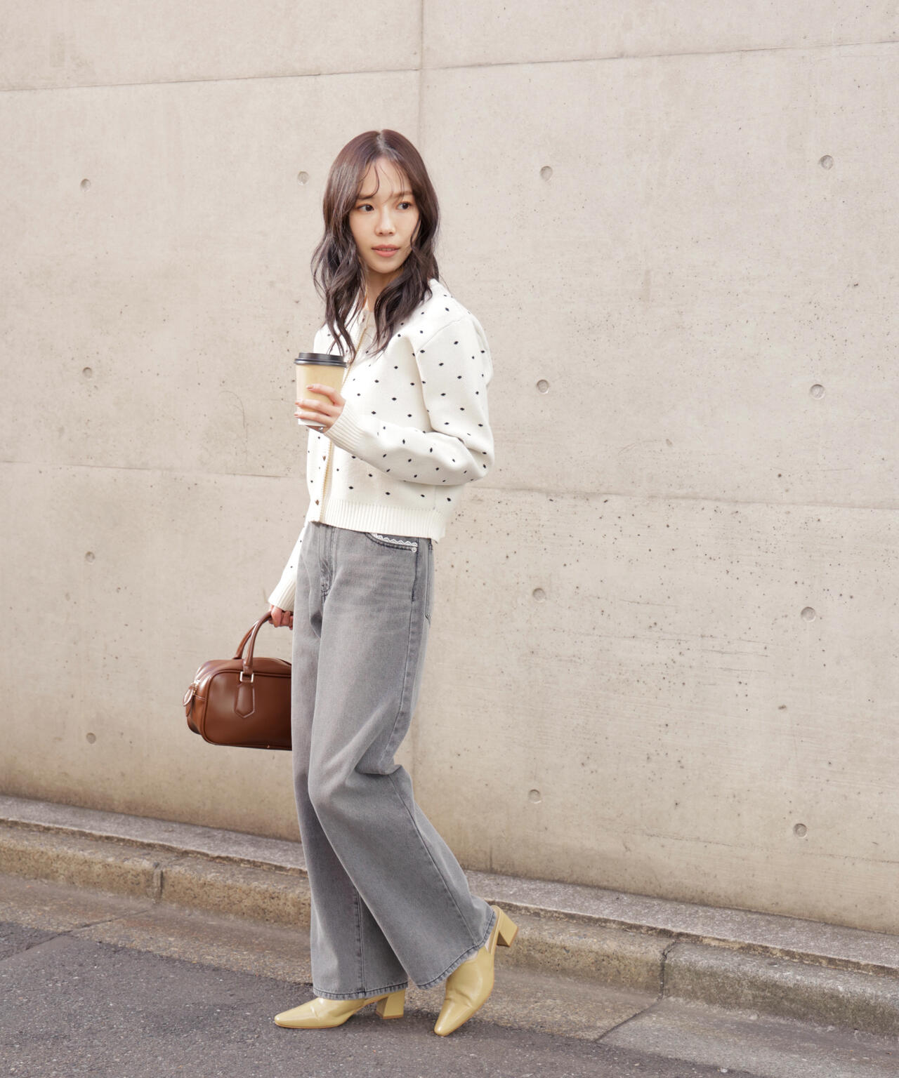 ハートボタンドット柄カーディガン