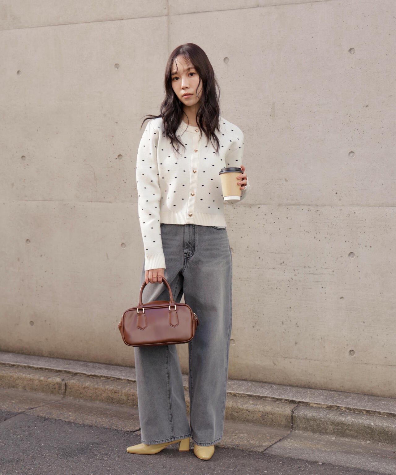 ハートボタンドット柄カーディガン