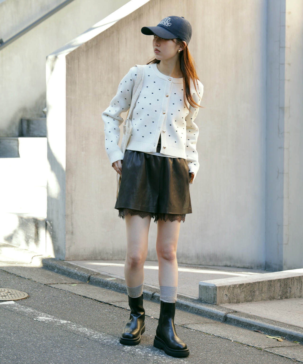 ハートボタンドット柄カーディガン