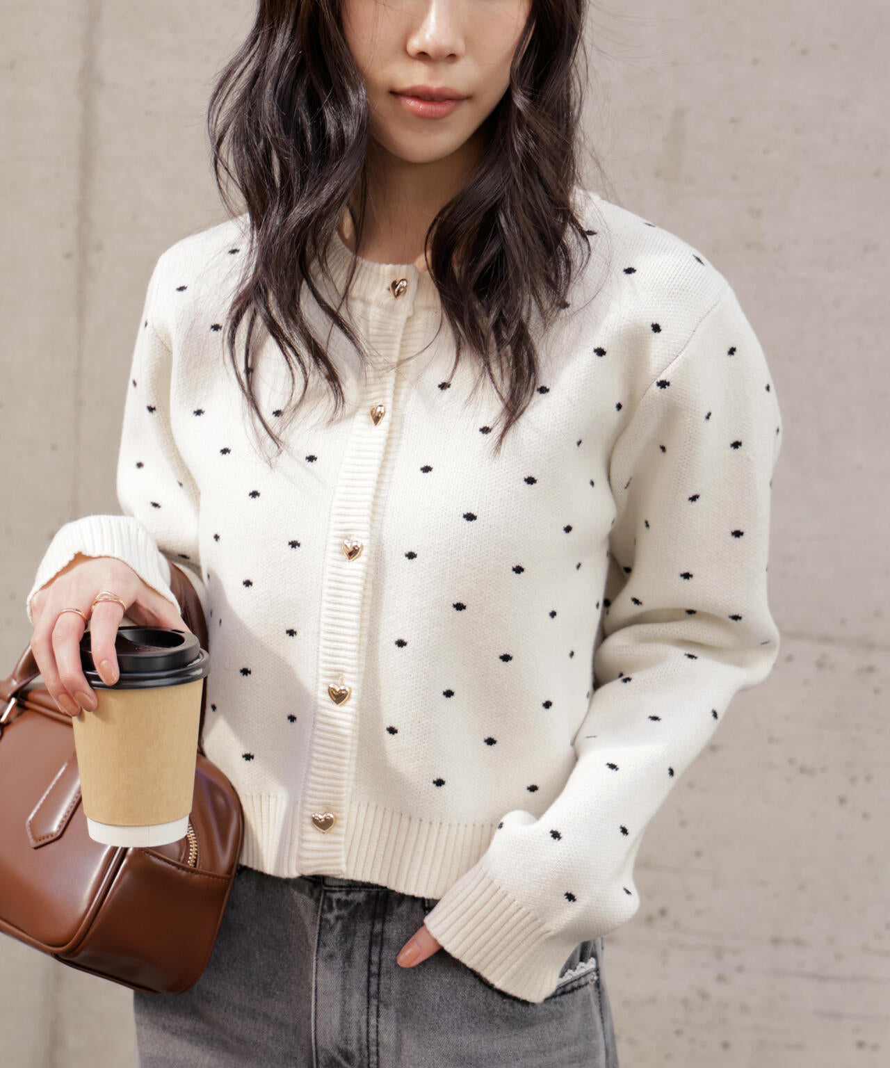 ハートボタンドット柄カーディガン