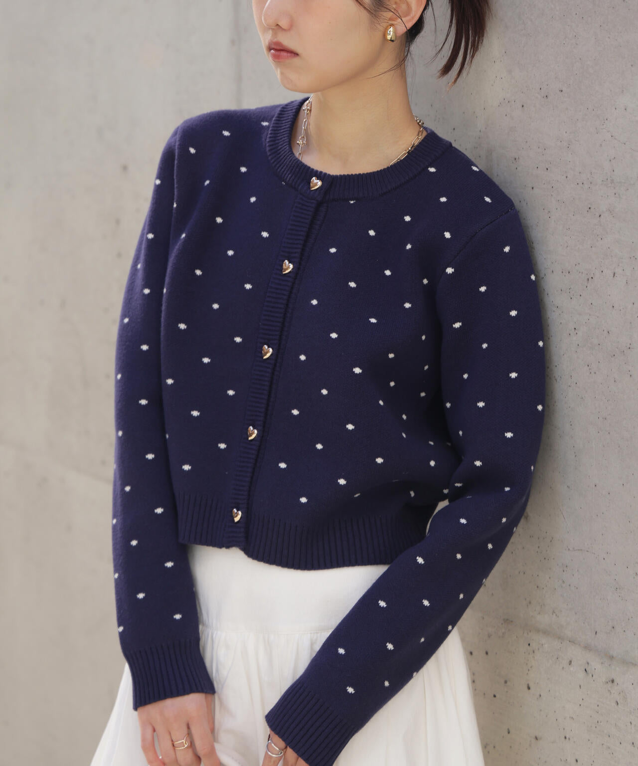 ハートボタンドット柄カーディガン