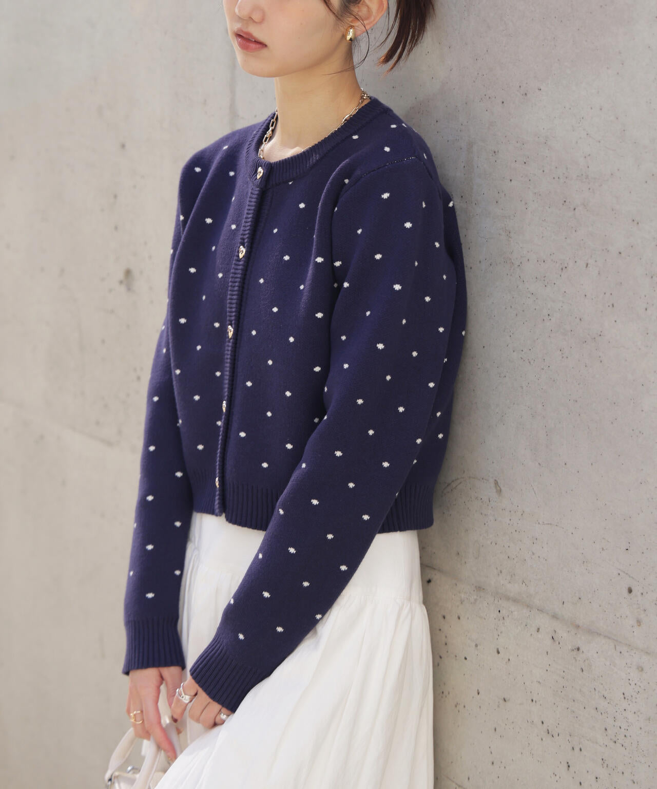 ハートボタンドット柄カーディガン