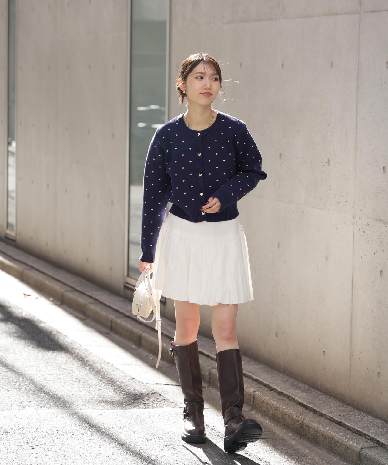 ハートボタンドット柄カーディガン