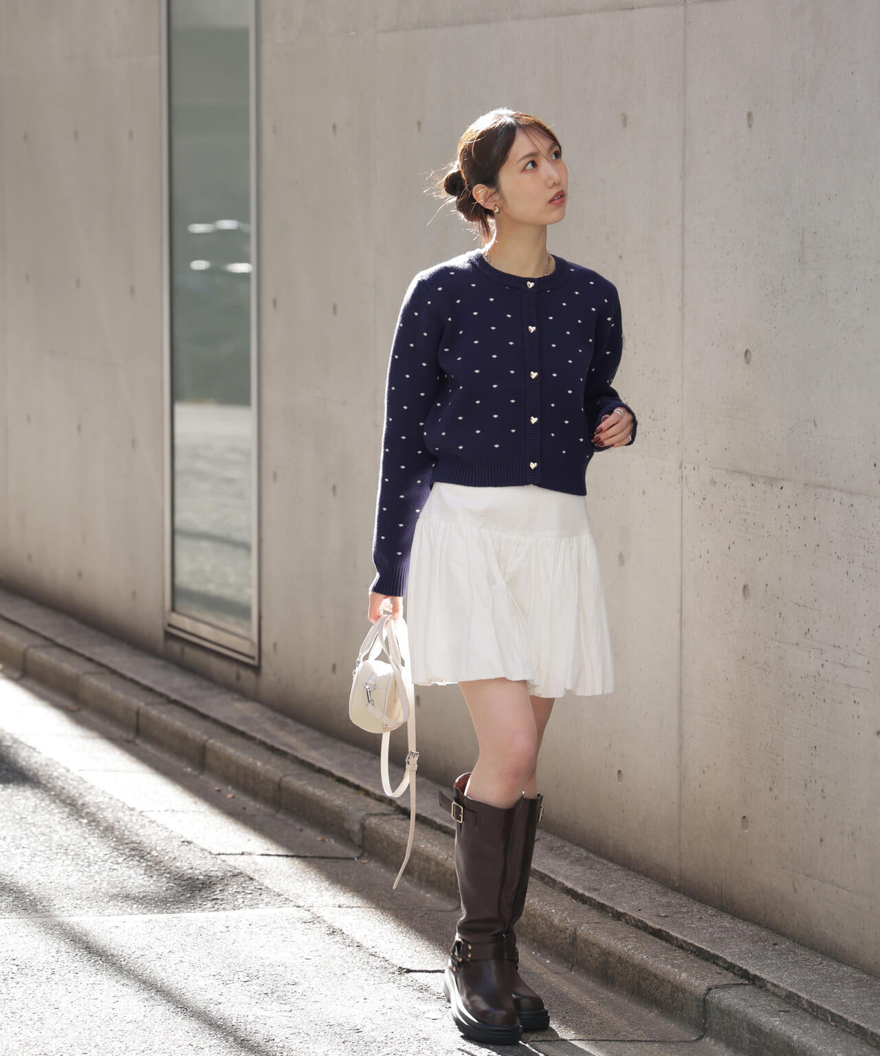 ハートボタンドット柄カーディガン