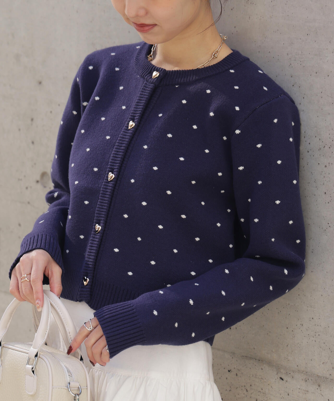 ハートボタンドット柄カーディガン