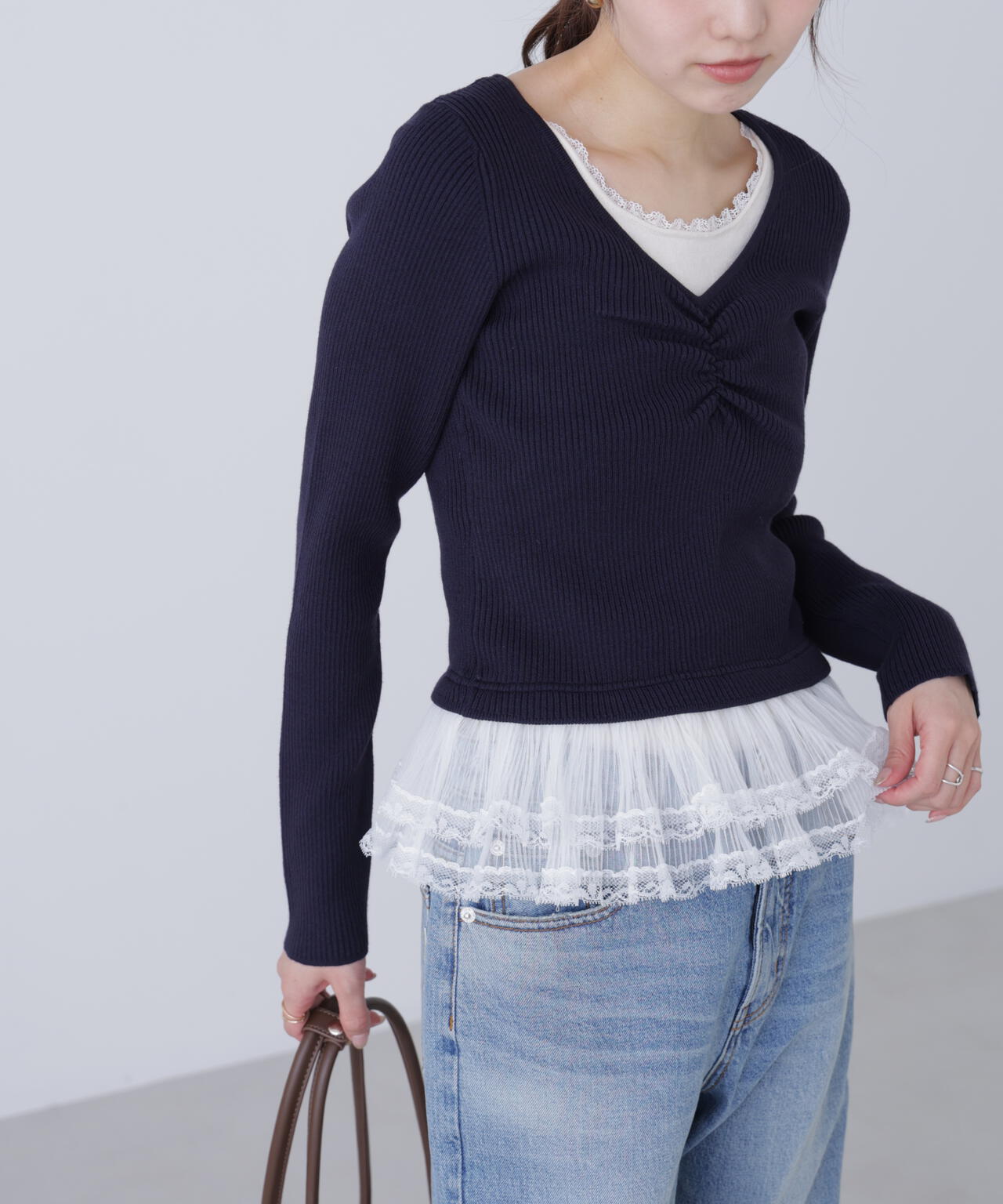 レイヤードデザインリブニット