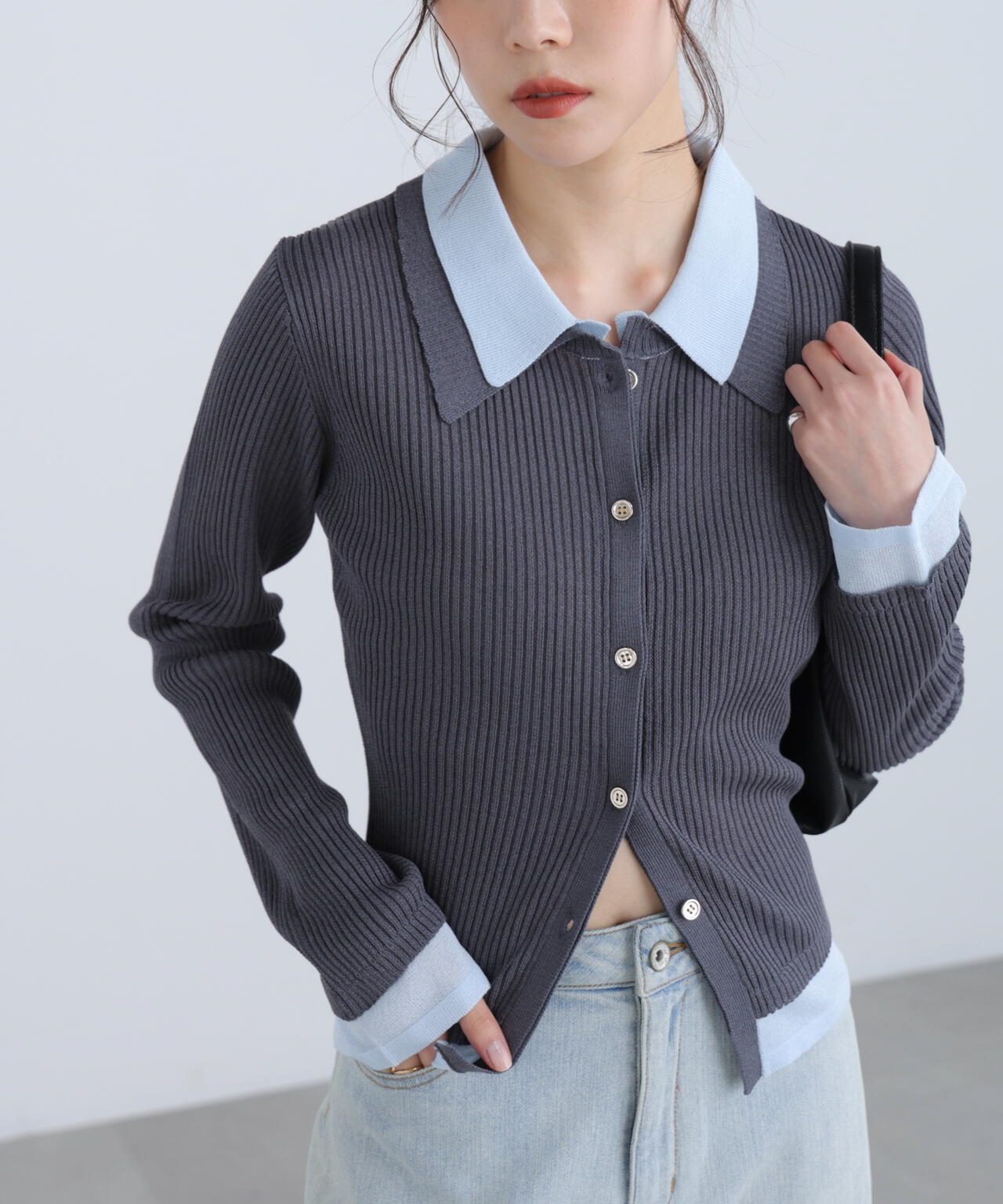 【RIO企画】レイヤー襟ポロリブニット〈MFM〉