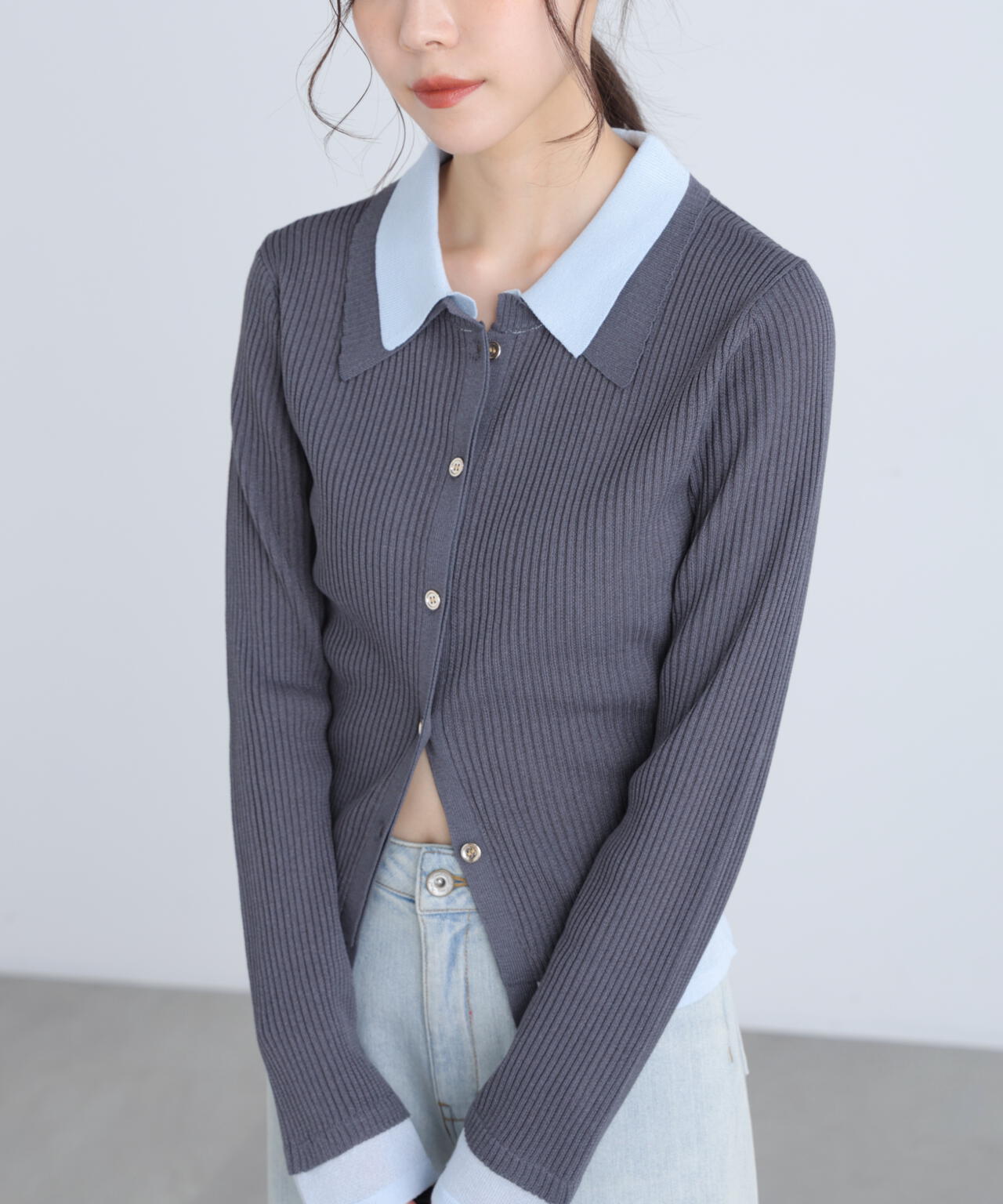 【RIO企画】レイヤー襟ポロリブニット〈MFM〉