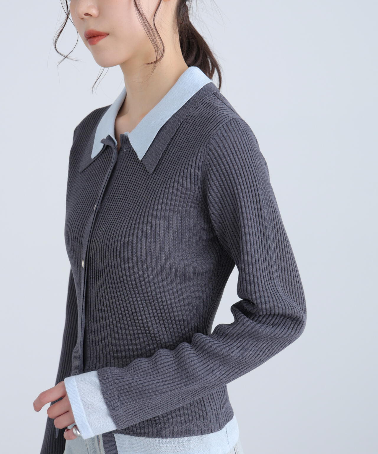 【RIO企画】レイヤー襟ポロリブニット〈MFM〉