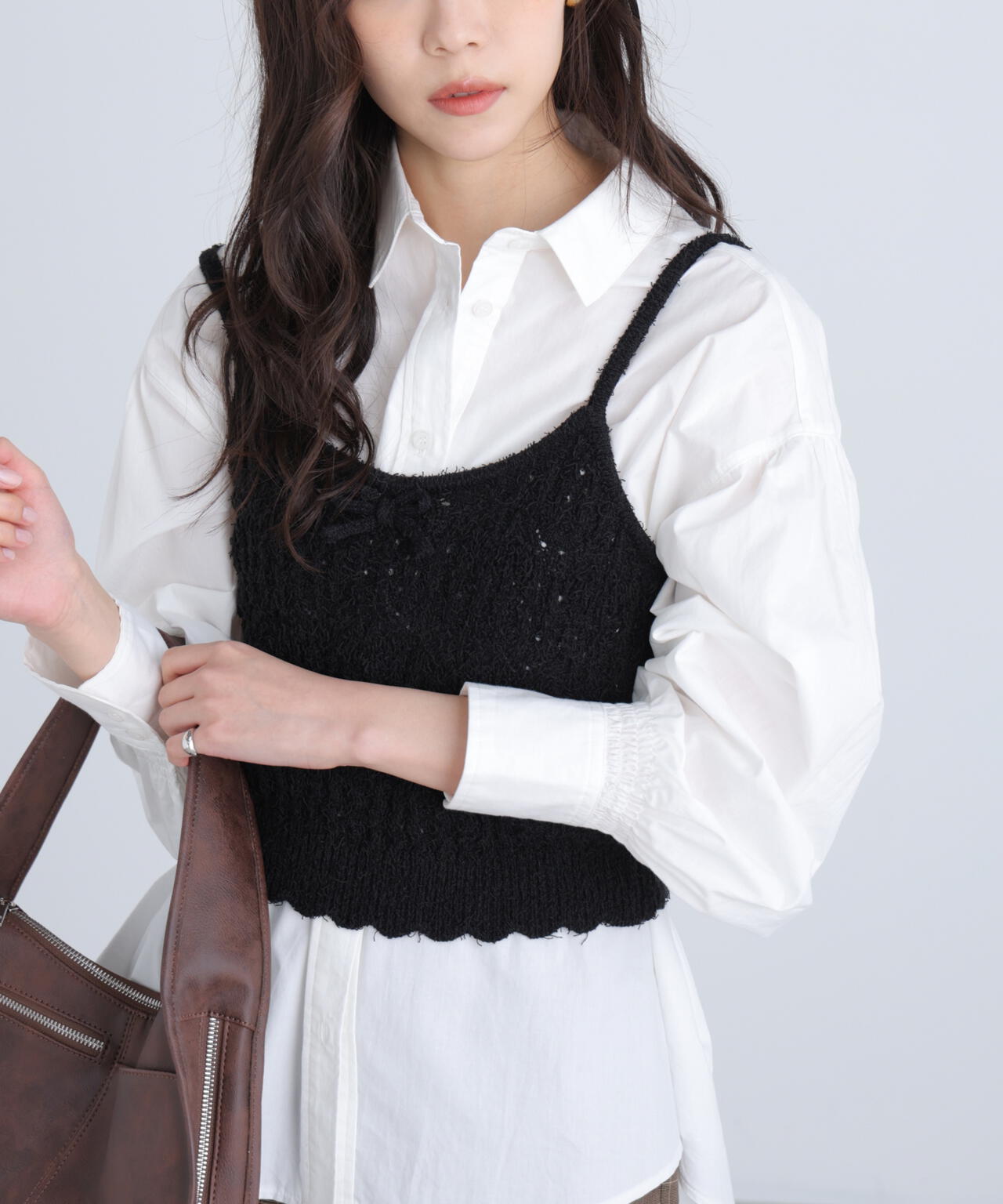 透かし編みニットタンクトップビスチェ