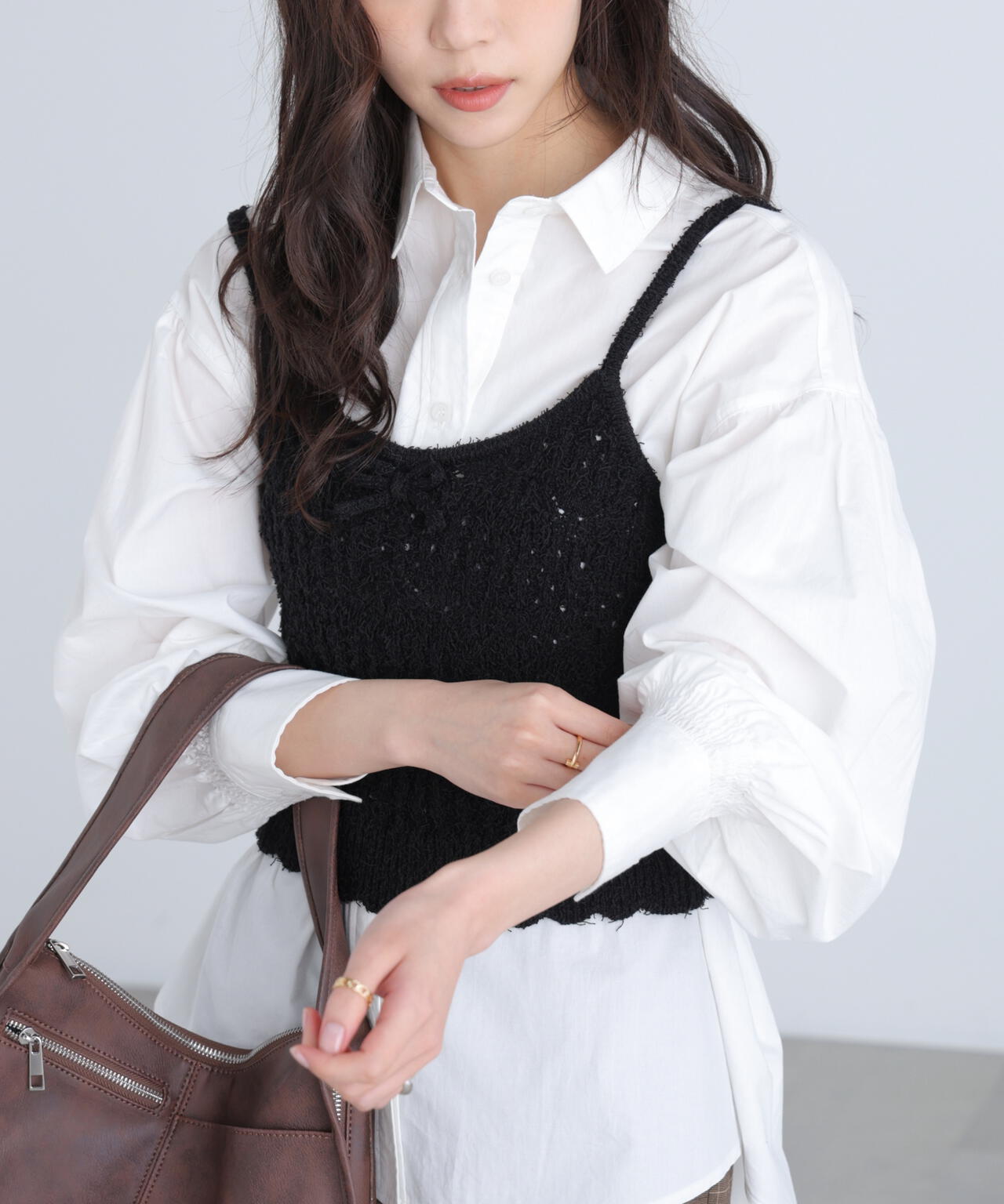 透かし編みニットタンクトップビスチェ