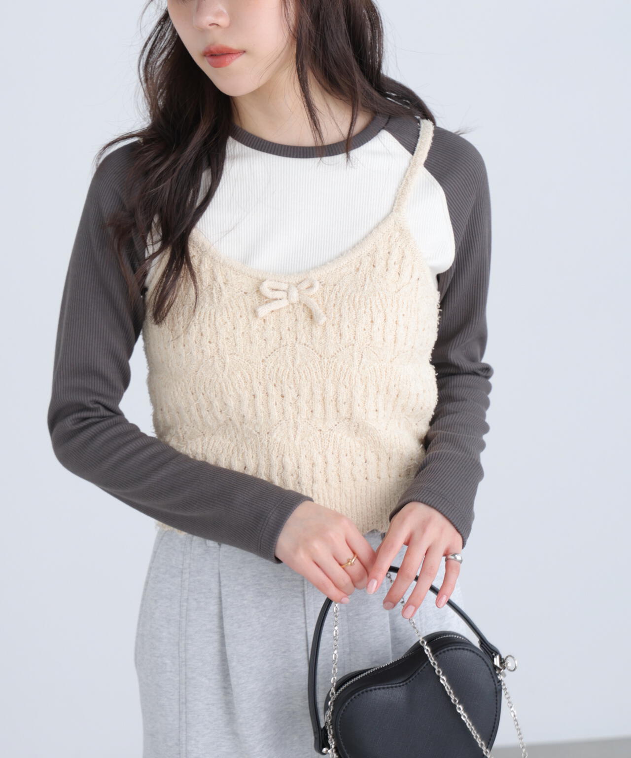 透かし編みニットタンクトップビスチェ