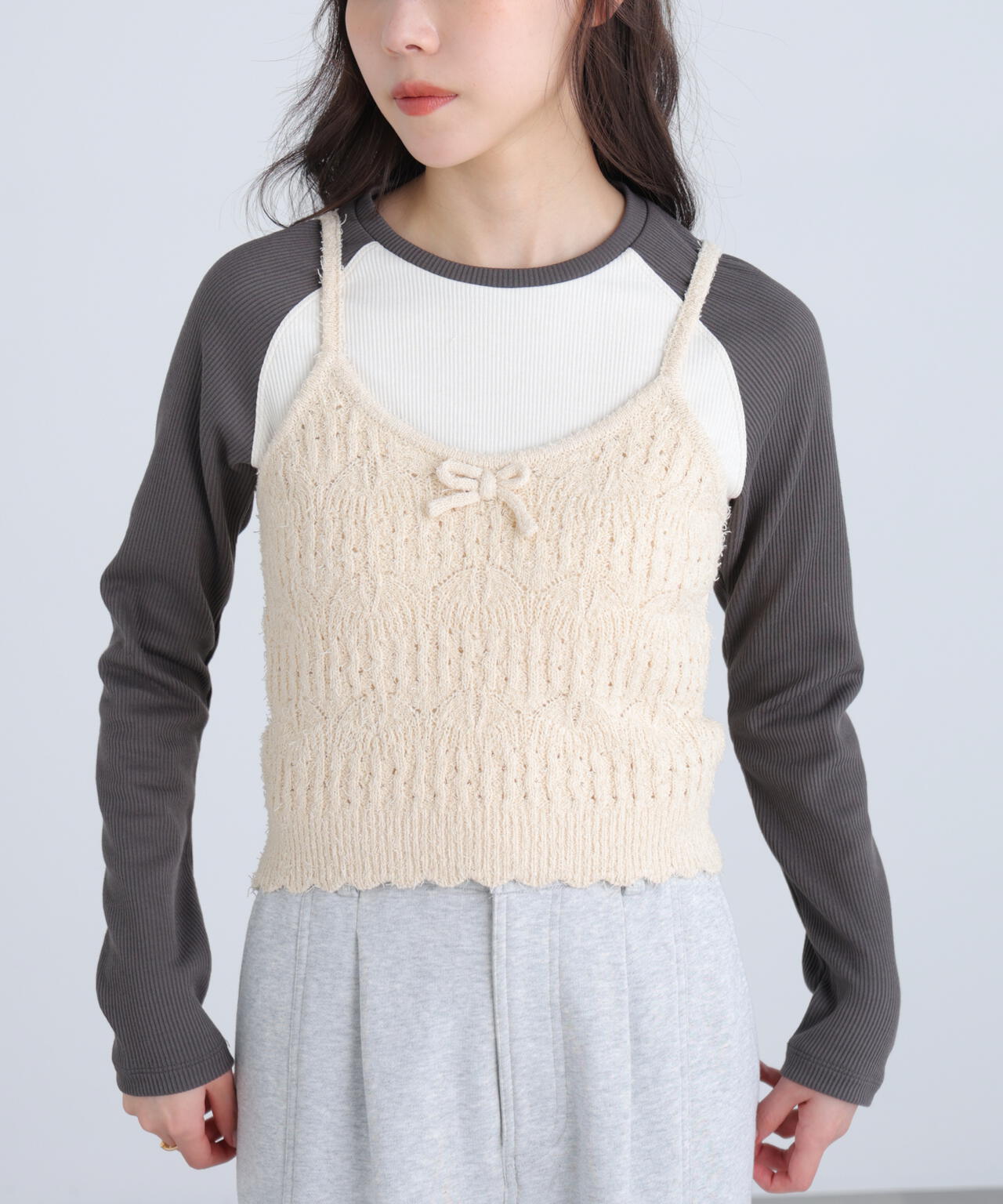 透かし編みニットタンクトップビスチェ