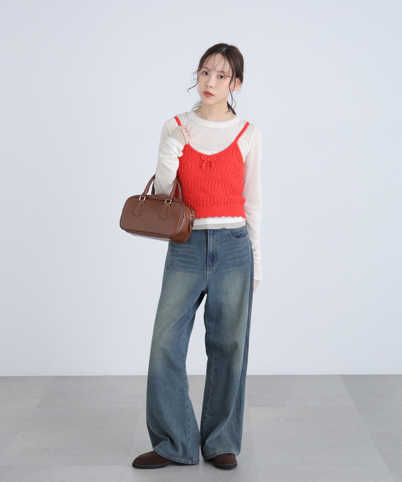 透かし編みニットタンクトップビスチェ