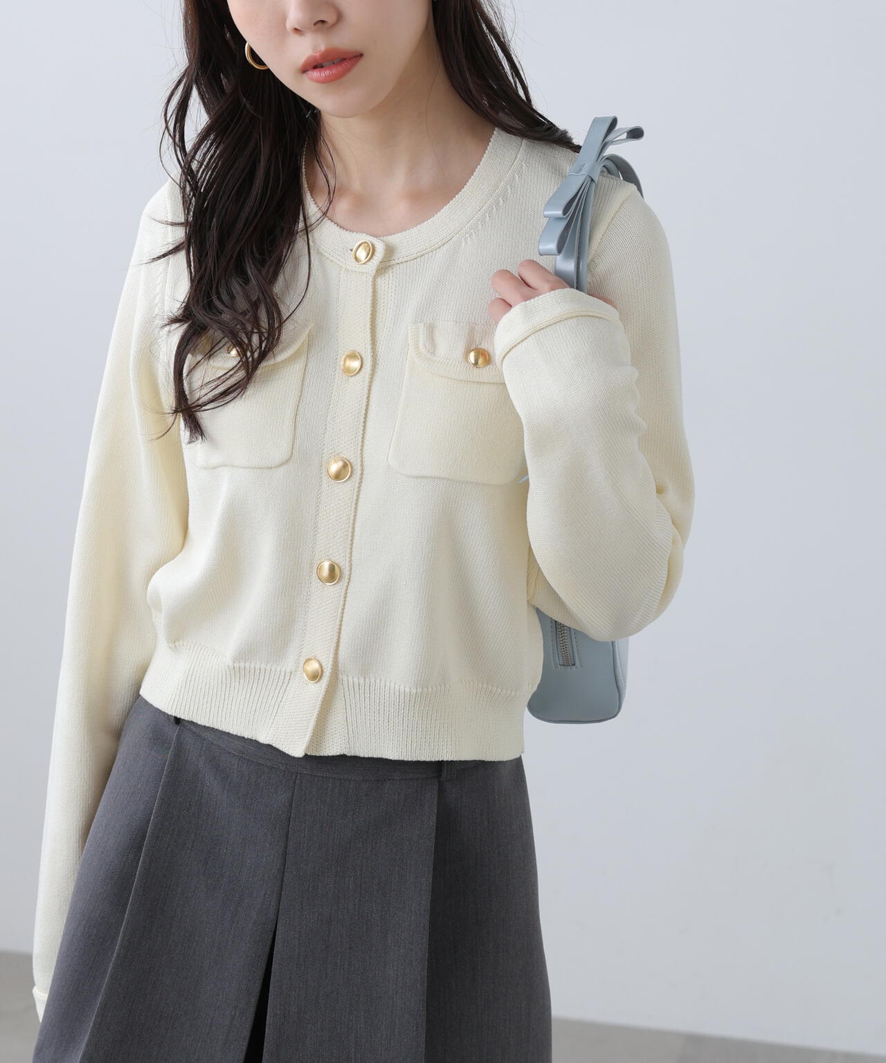 【美品】FENNEL 金ボタン ダブルポケット ジップニットカーディガン 9号 美品】FENNEL 金ボタン ダブルポケット ジップニットカーディガン 9号
