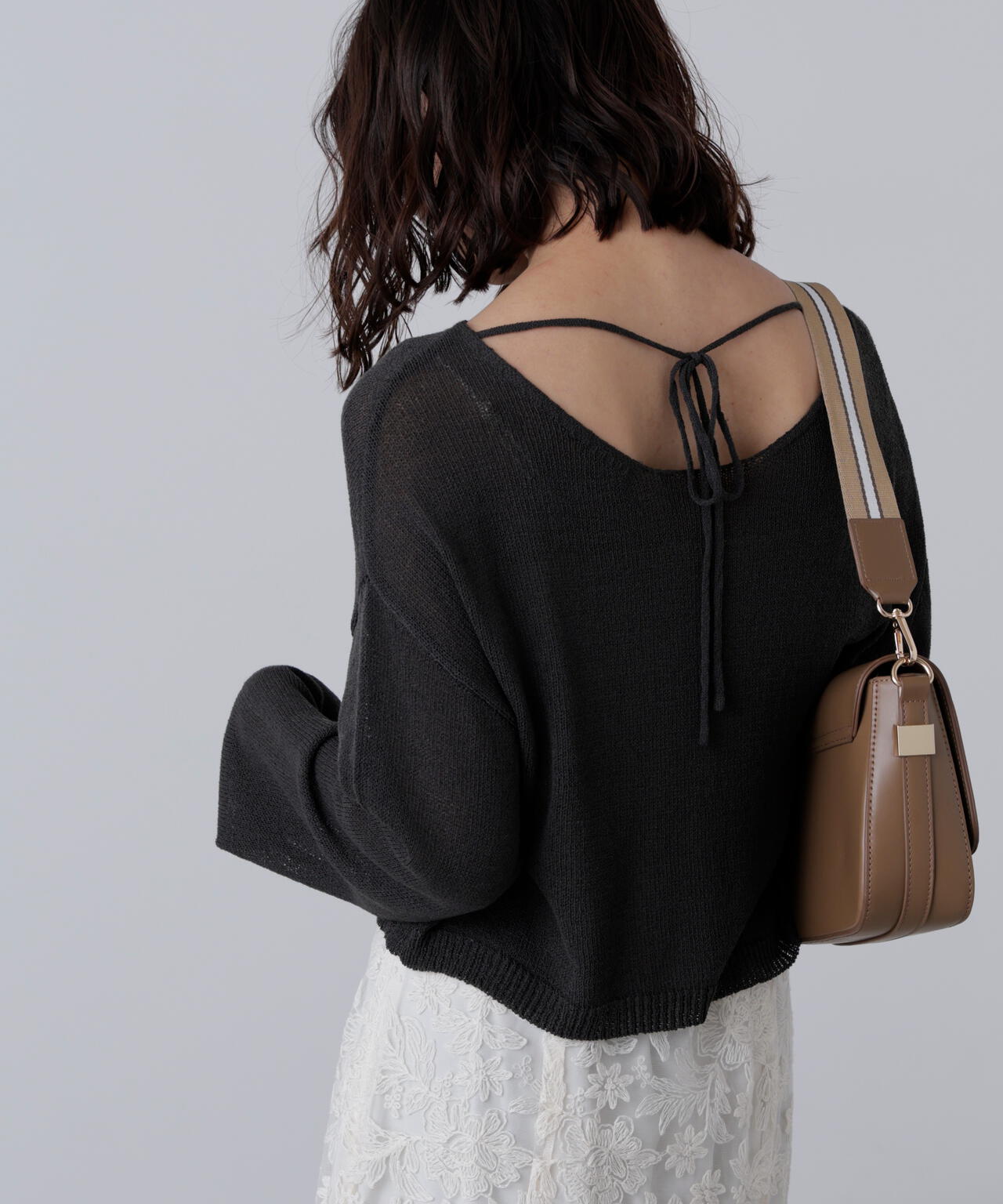 透かしあみ天竺短丈ニット