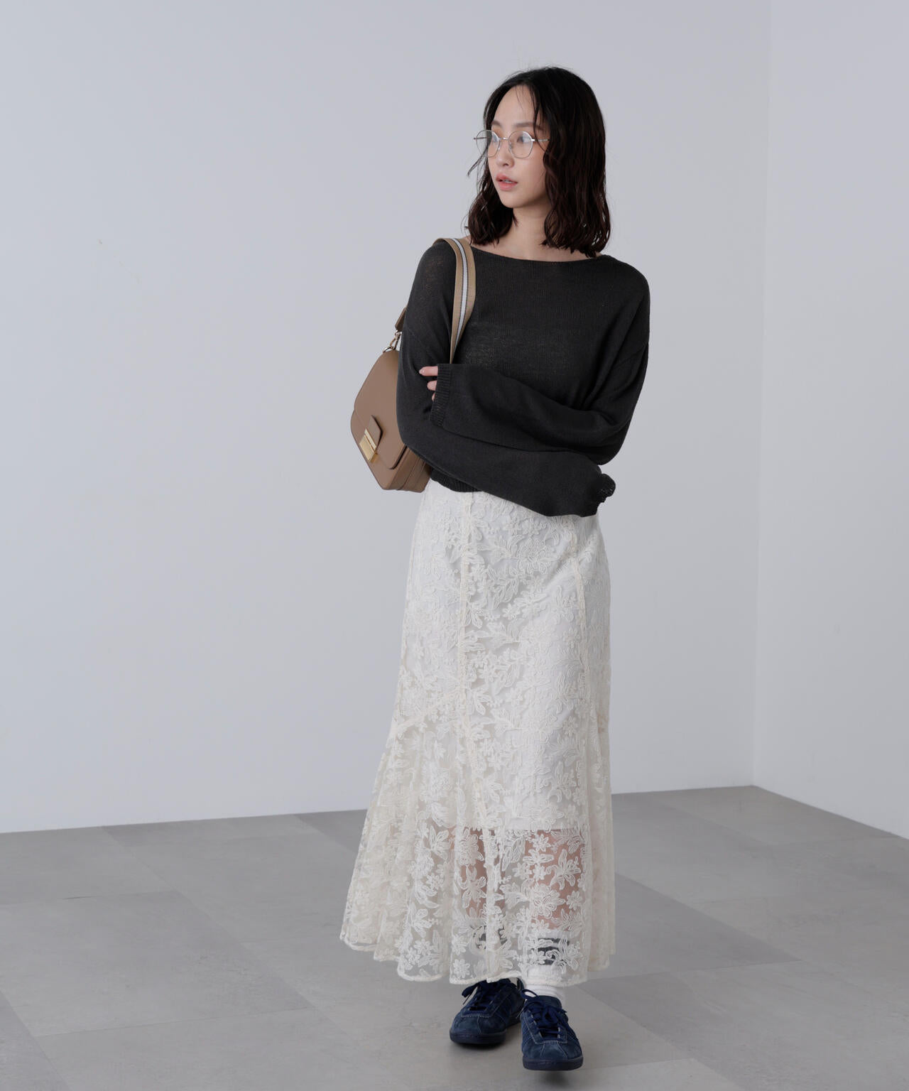 透かしあみ天竺短丈ニット