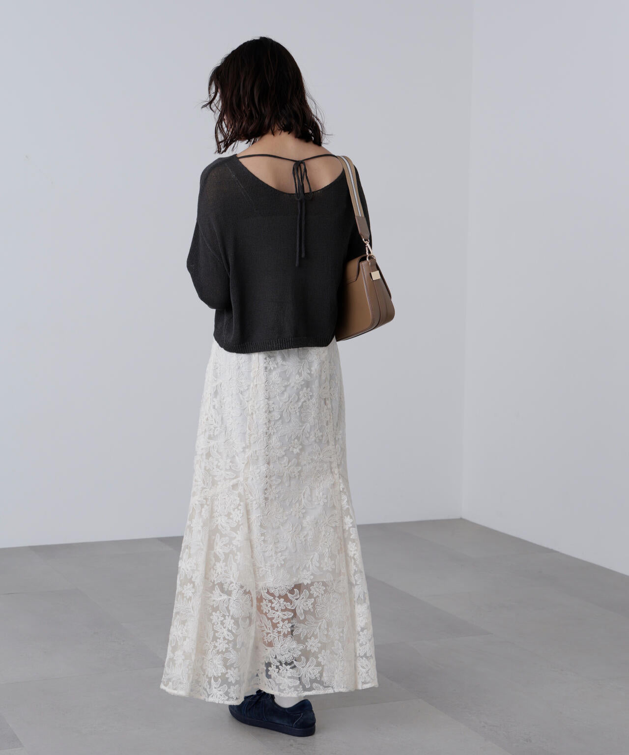 透かしあみ天竺短丈ニット