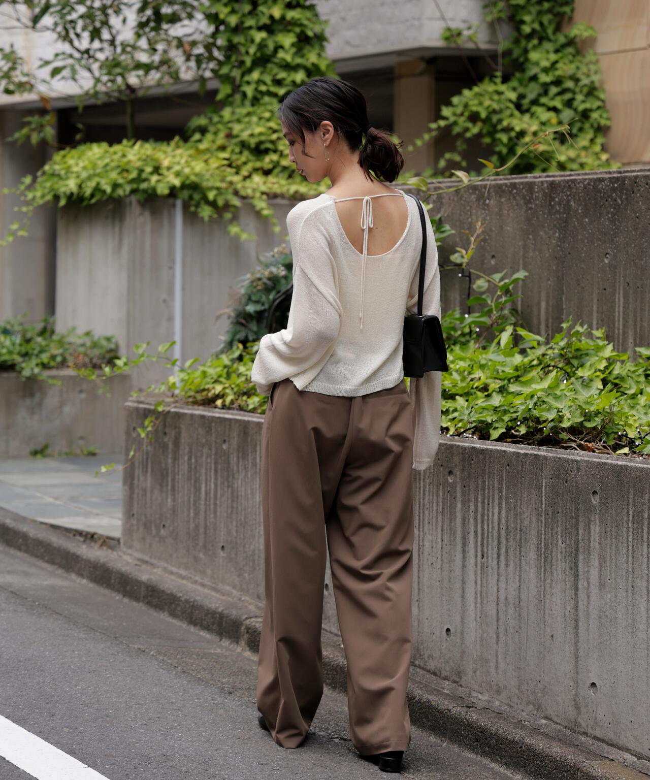 透かしあみ天竺短丈ニット