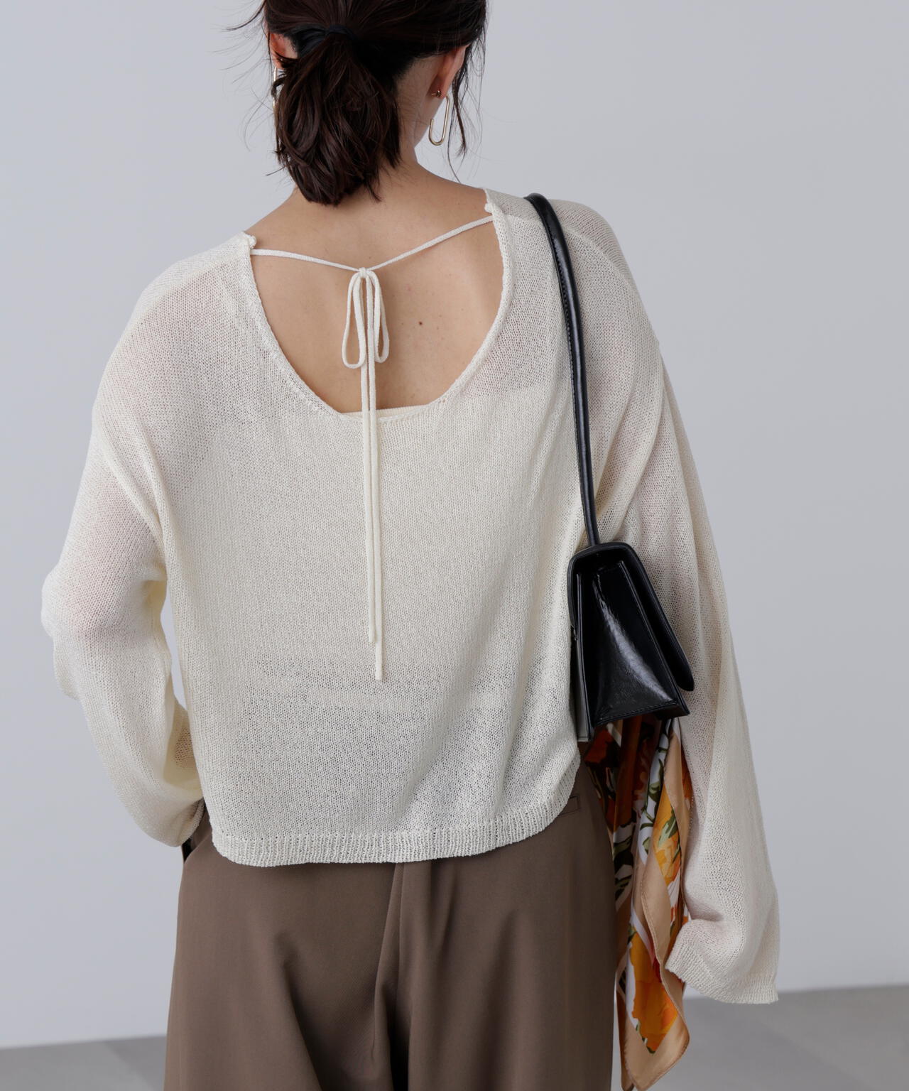 透かしあみ天竺短丈ニット