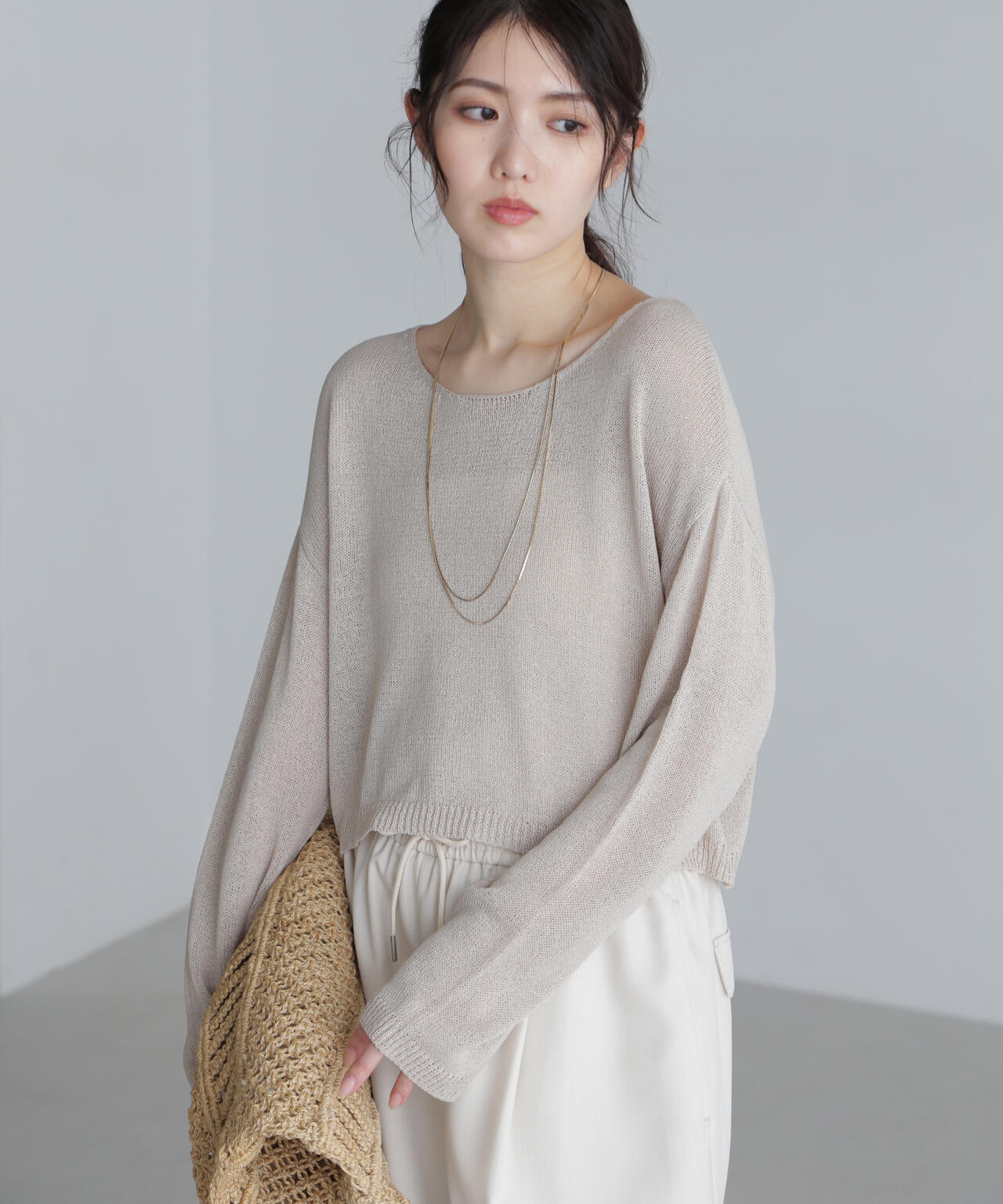 透かしあみ天竺短丈ニット