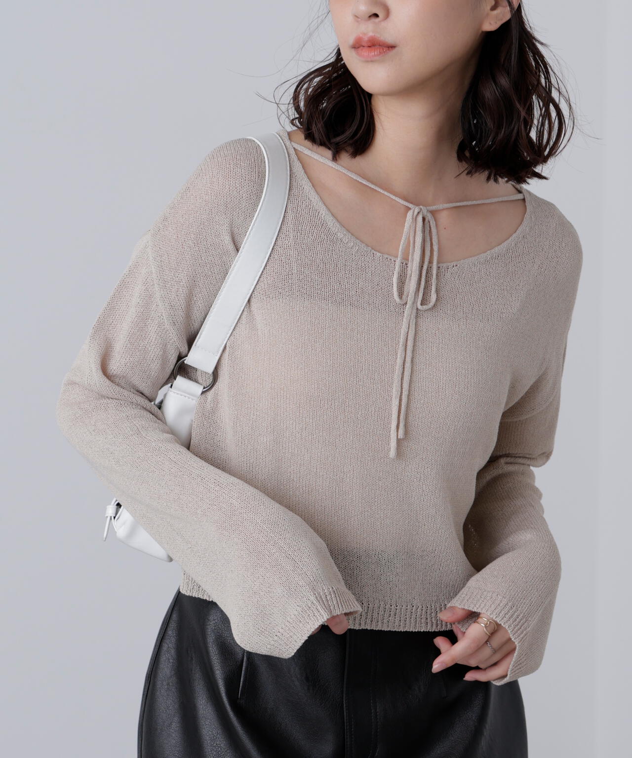 透かしあみ天竺短丈ニット