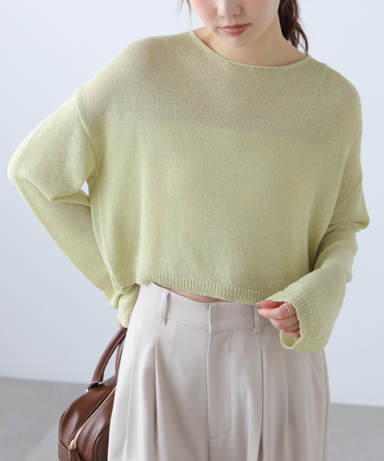 透かしあみ天竺短丈ニット