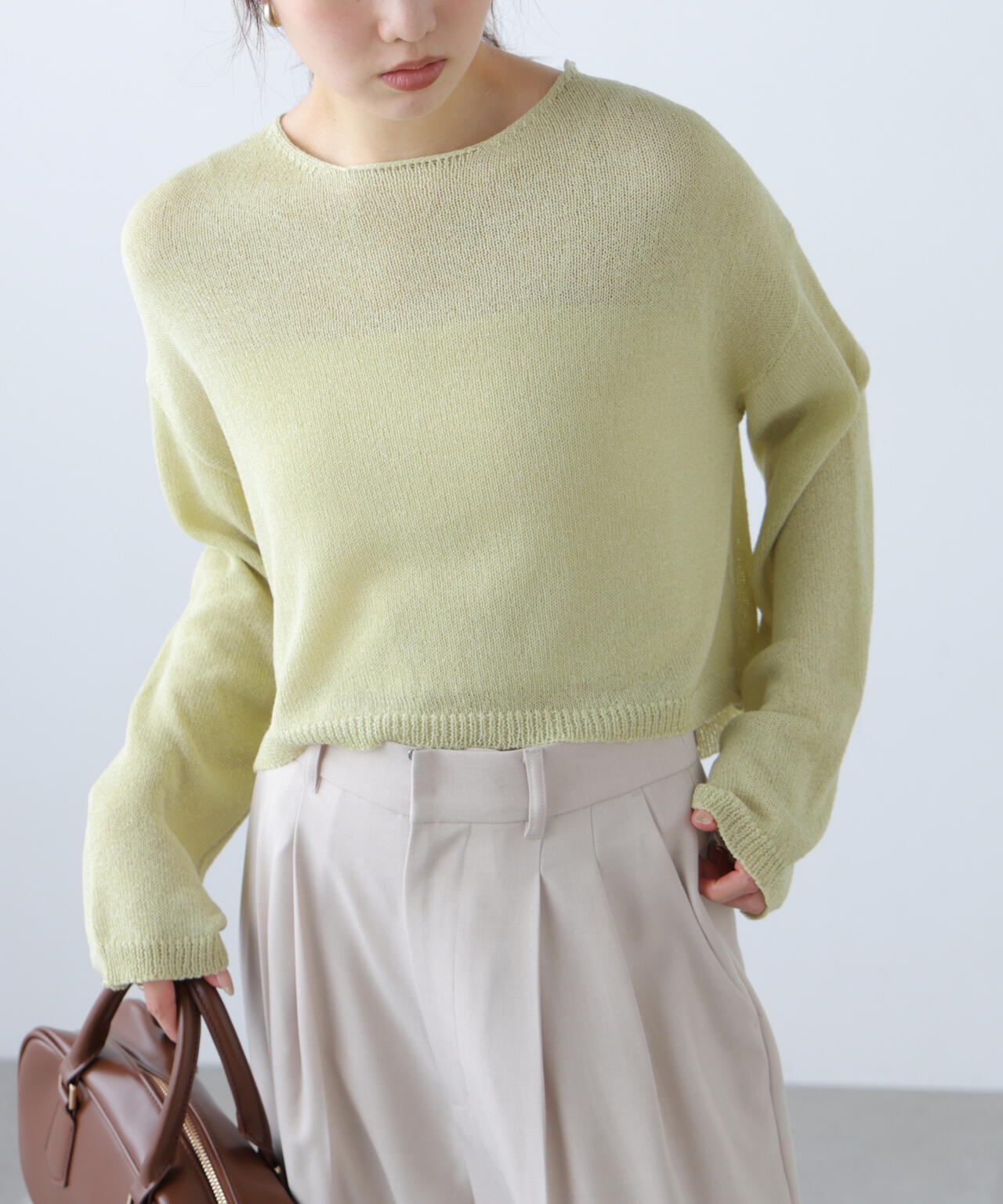 透かしあみ天竺短丈ニット