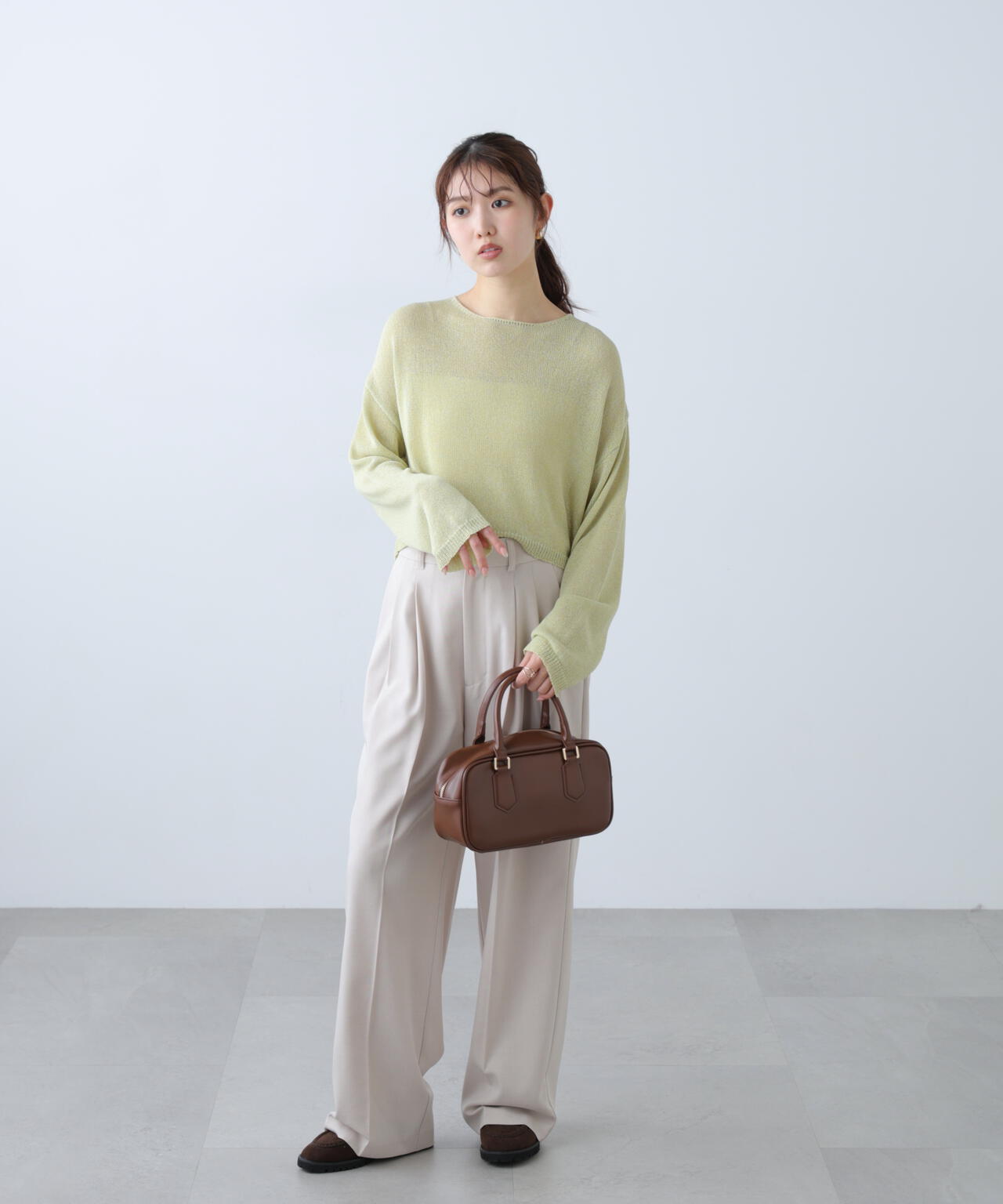 透かしあみ天竺短丈ニット