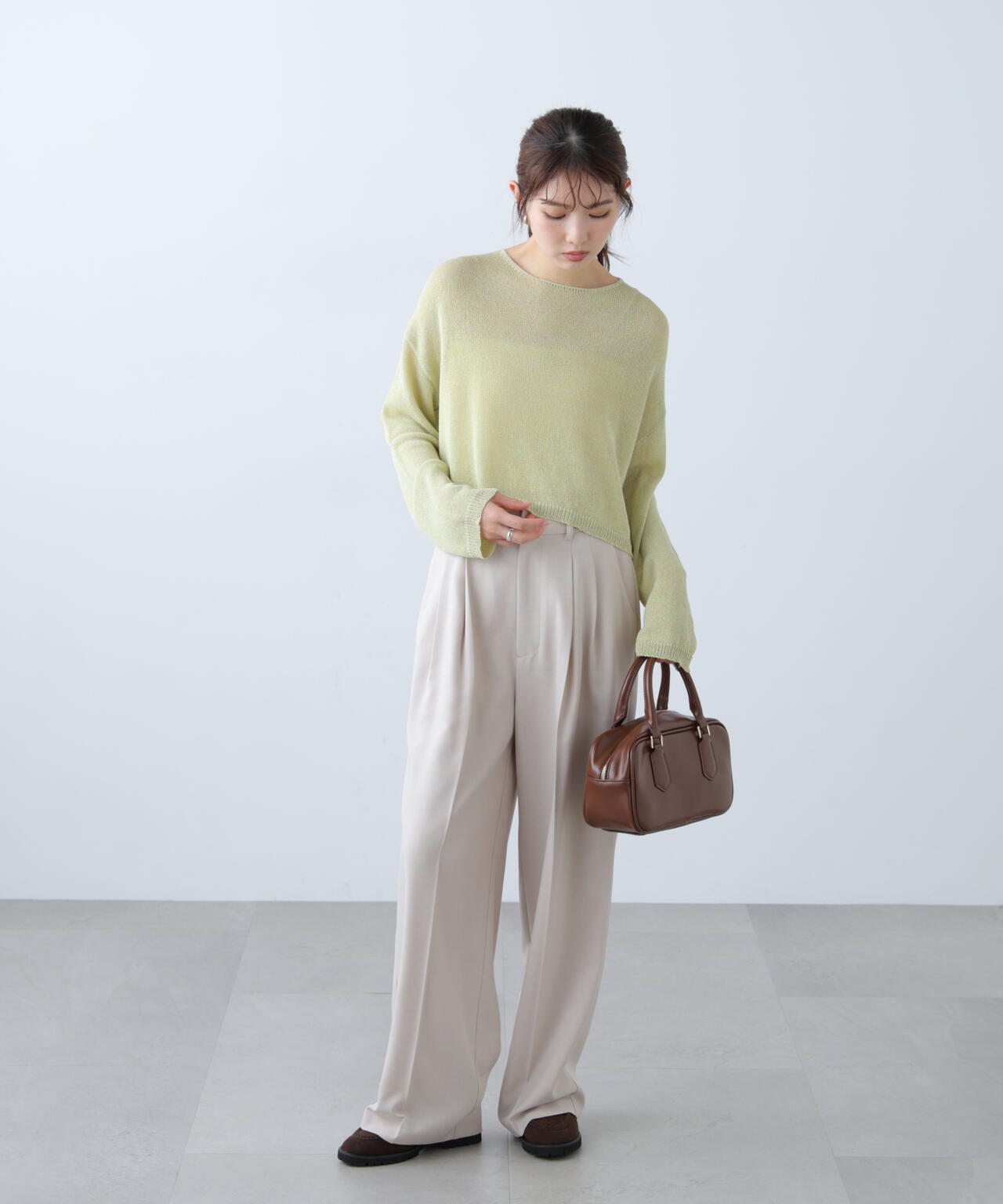 透かしあみ天竺短丈ニット