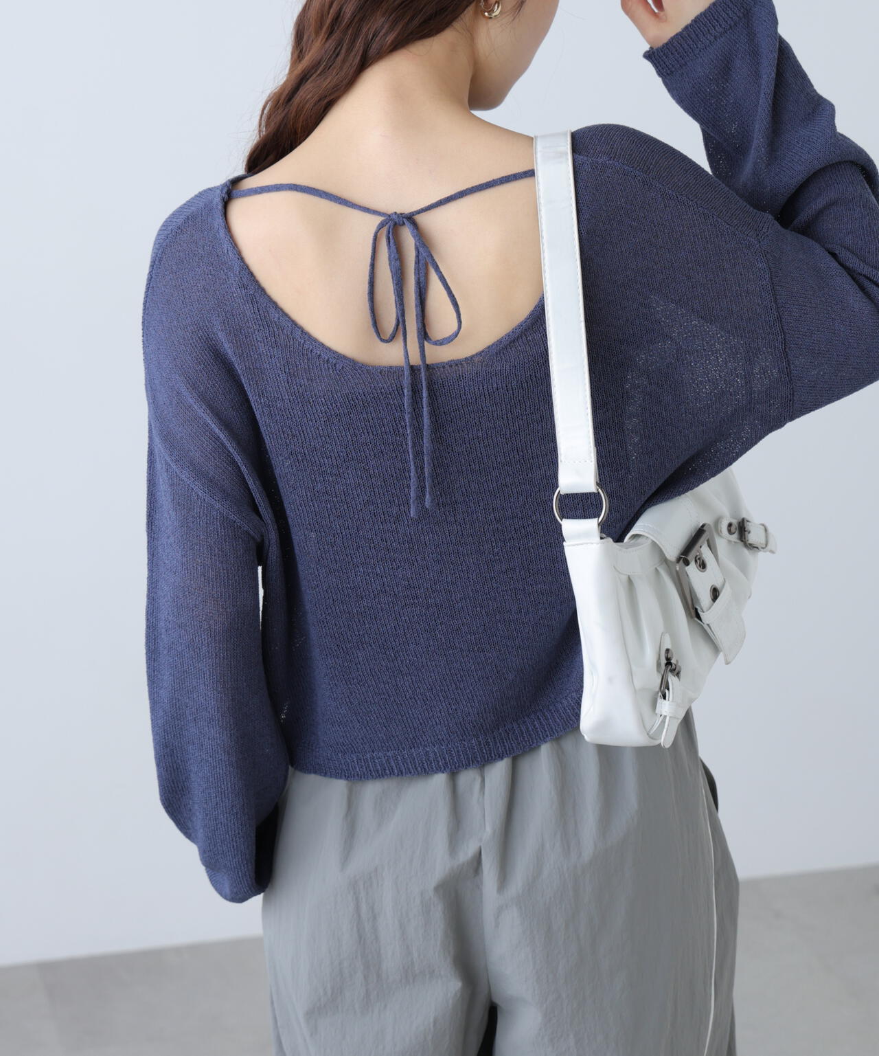 透かしあみ天竺短丈ニット