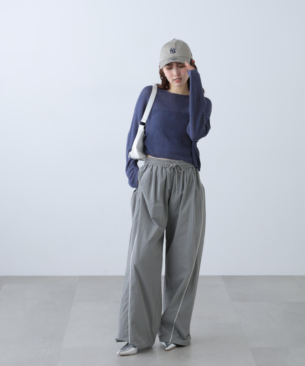 透かしあみ天竺短丈ニット