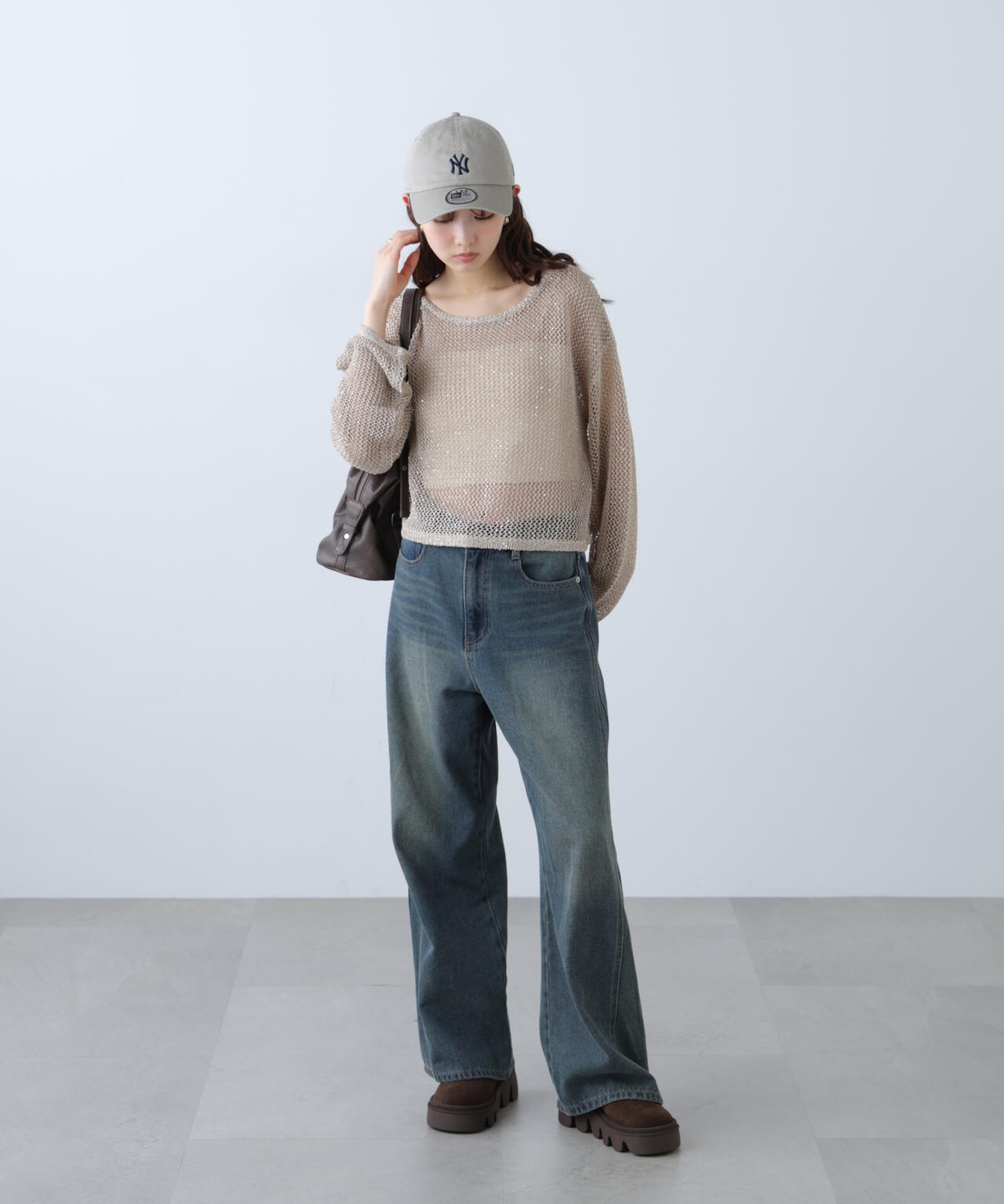 メッシュスパンコールニット