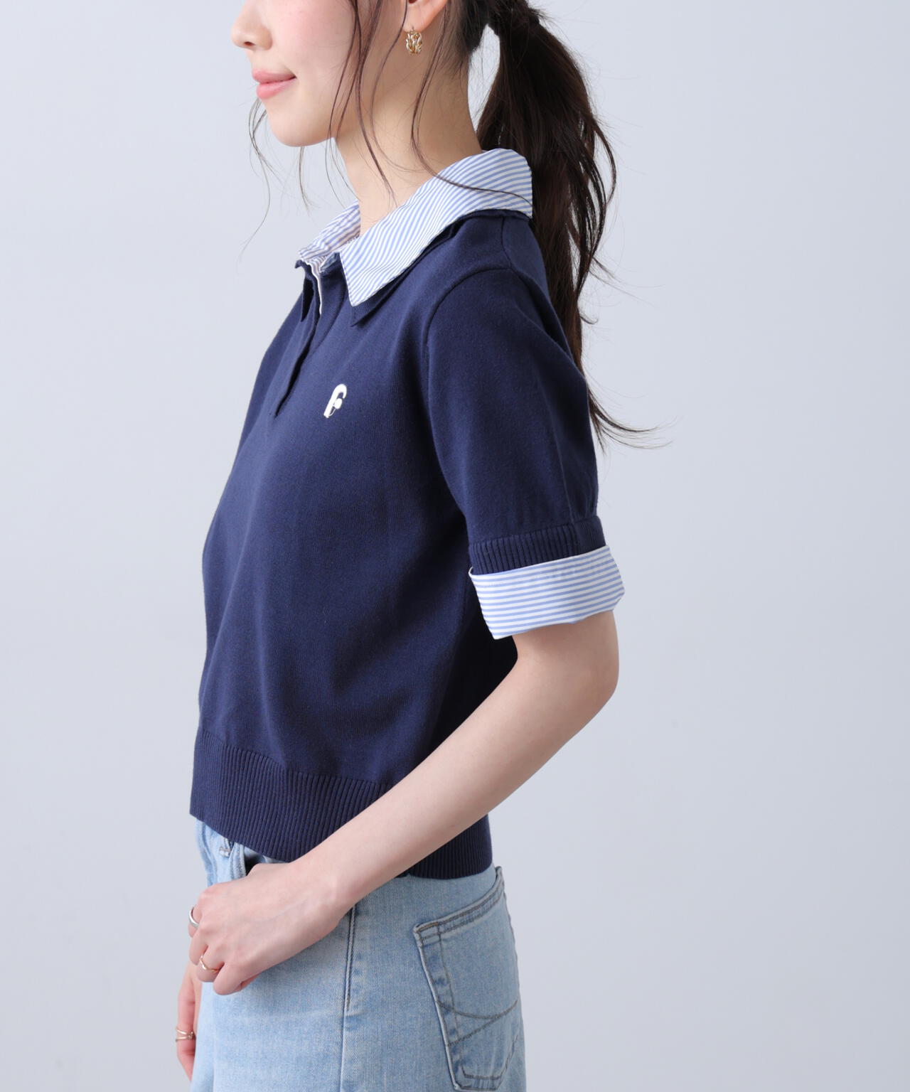 追加生産予約】衿付きレイヤード風半袖ポロニット | FREE'S MART