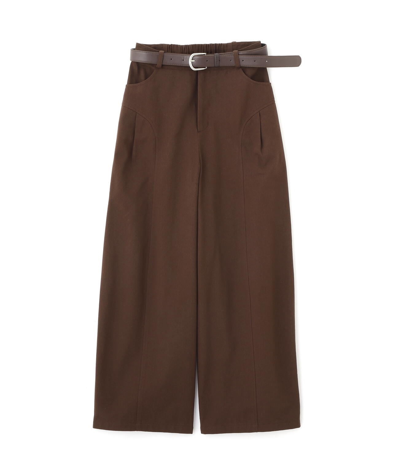 ベルト付きワイドタックパンツ