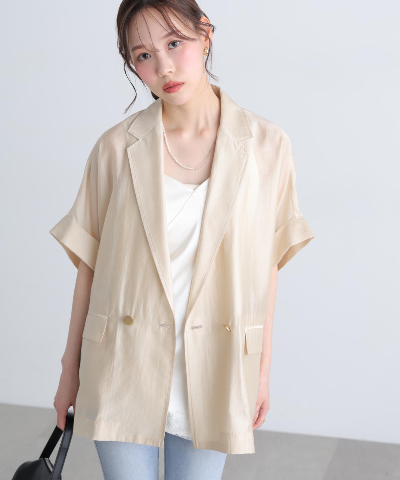 ブラウン・追加生産予約】〈MFM〉金ボタンシアー半袖ジャケット