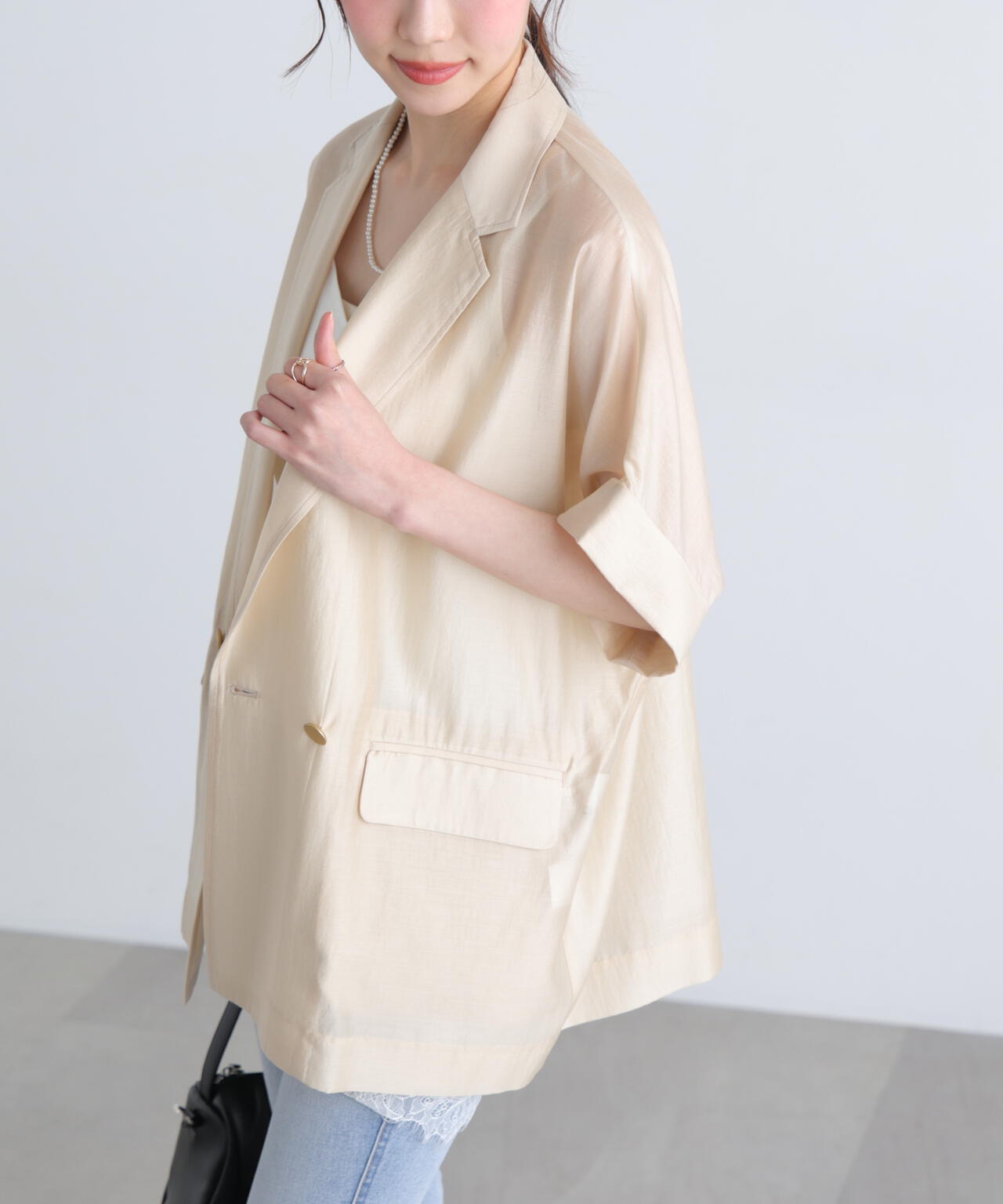 ブラウン・追加生産予約】〈MFM〉金ボタンシアー半袖ジャケット